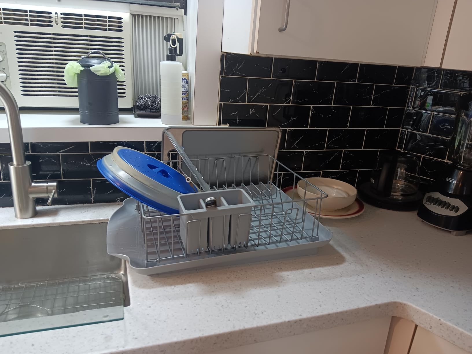 Farberware Classic 3-Piece Dish Drying Rack Set for Kitchen Counter, Gray - Rust-Resistant Wires, Self-Draining Board, Flatware Caddy, Non-Slip Feet customer photo 1