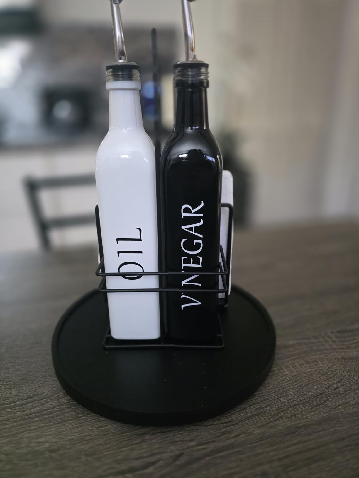 Vakoo Oil and Vinegar Dispenser Set - 17oz/500ml, Extra Thick Glass, Leak-Proof, Olive Oil Dispenser Bottle for Kitchen (White Black) customer photo 2