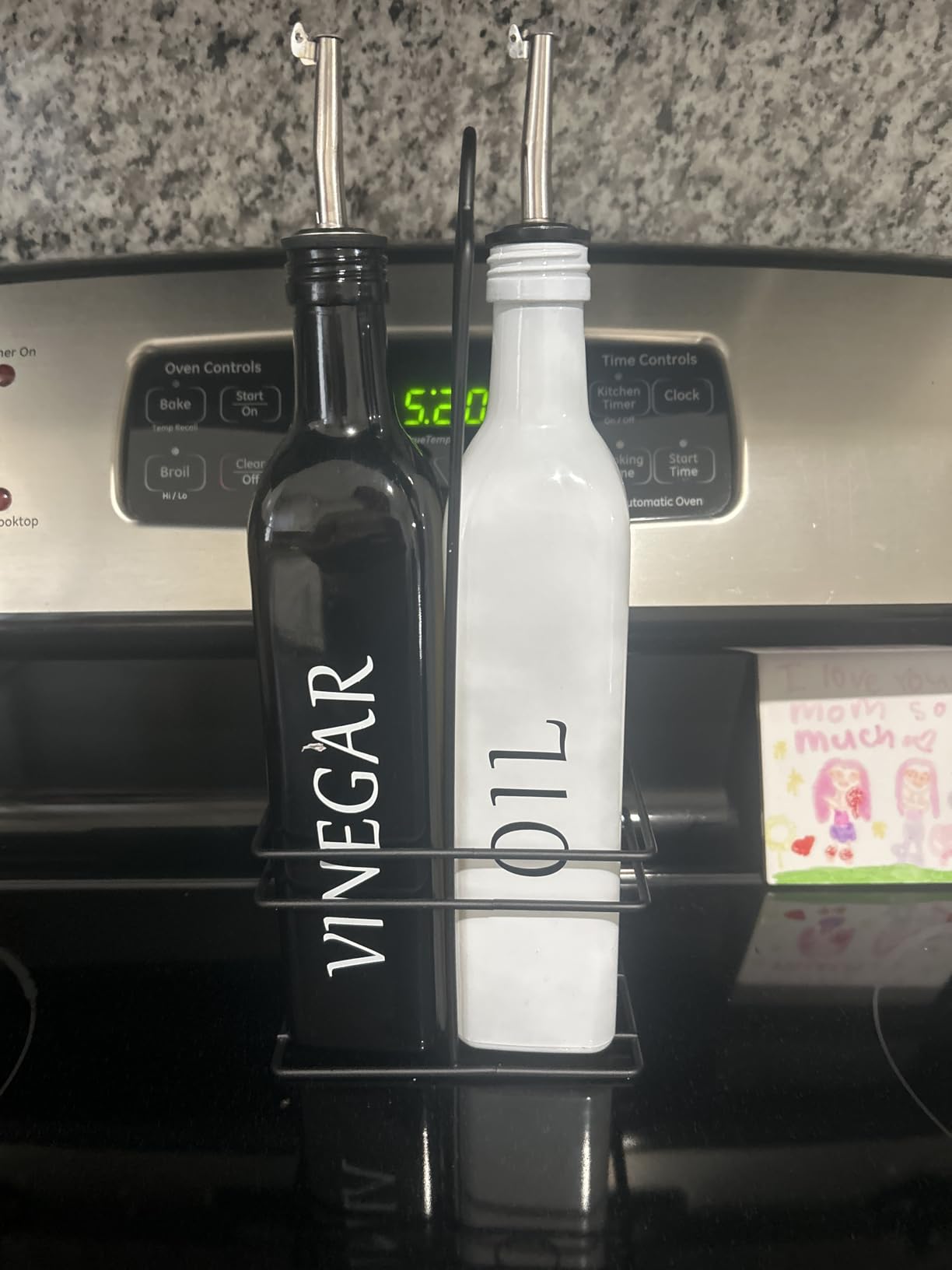 Tebery 2 Pack Oil and Vinegar Dispenser Set with Caddy Holder, 17oz Black & White Olive Oil Dispenser Bottle, Cute Modern Vintage Glass Cruet for Kitchen customer photo 2