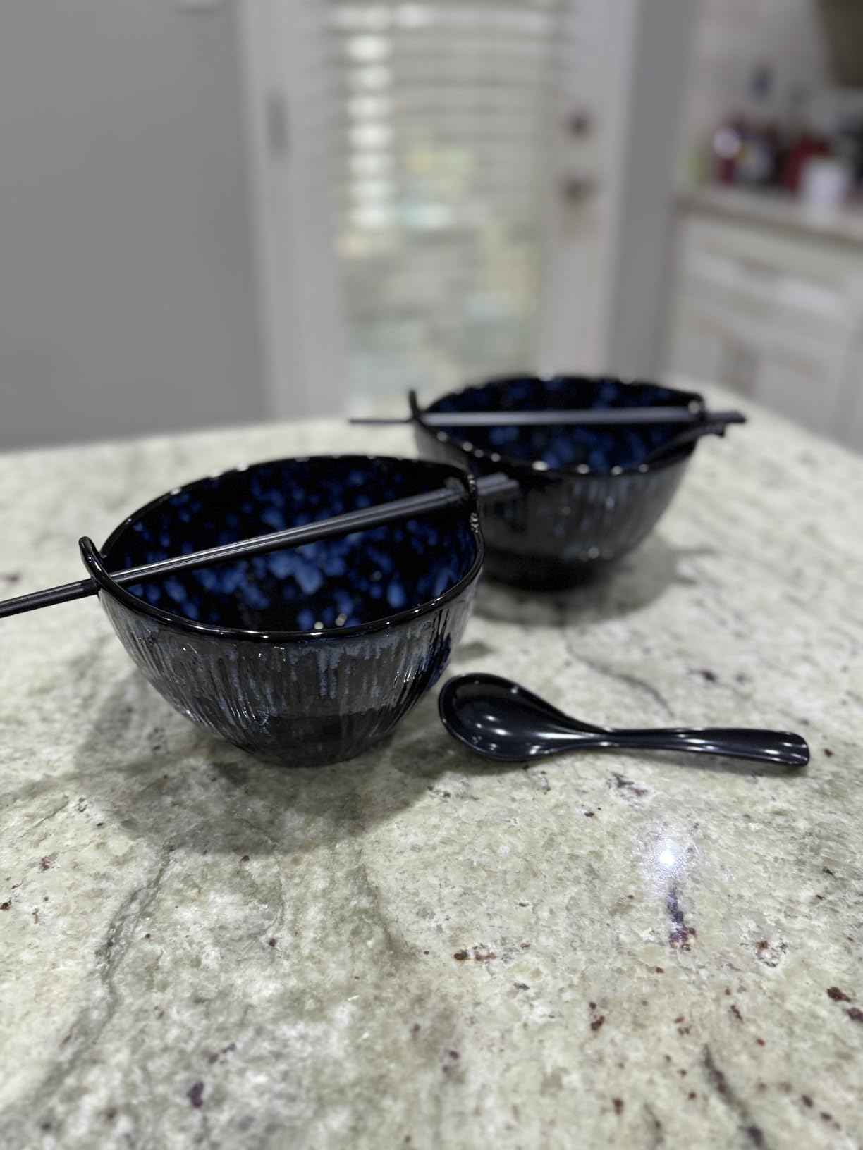 Ramen Bowl with Chopsticks and Spoons Set, 7 Inch Ceramic Noodle Bowl Set of 2, Dishwasher Safe for Pho Udon Soba Noodle Salad Pasta, Special Reactive Glazed Navy Bowls Set customer photo 1