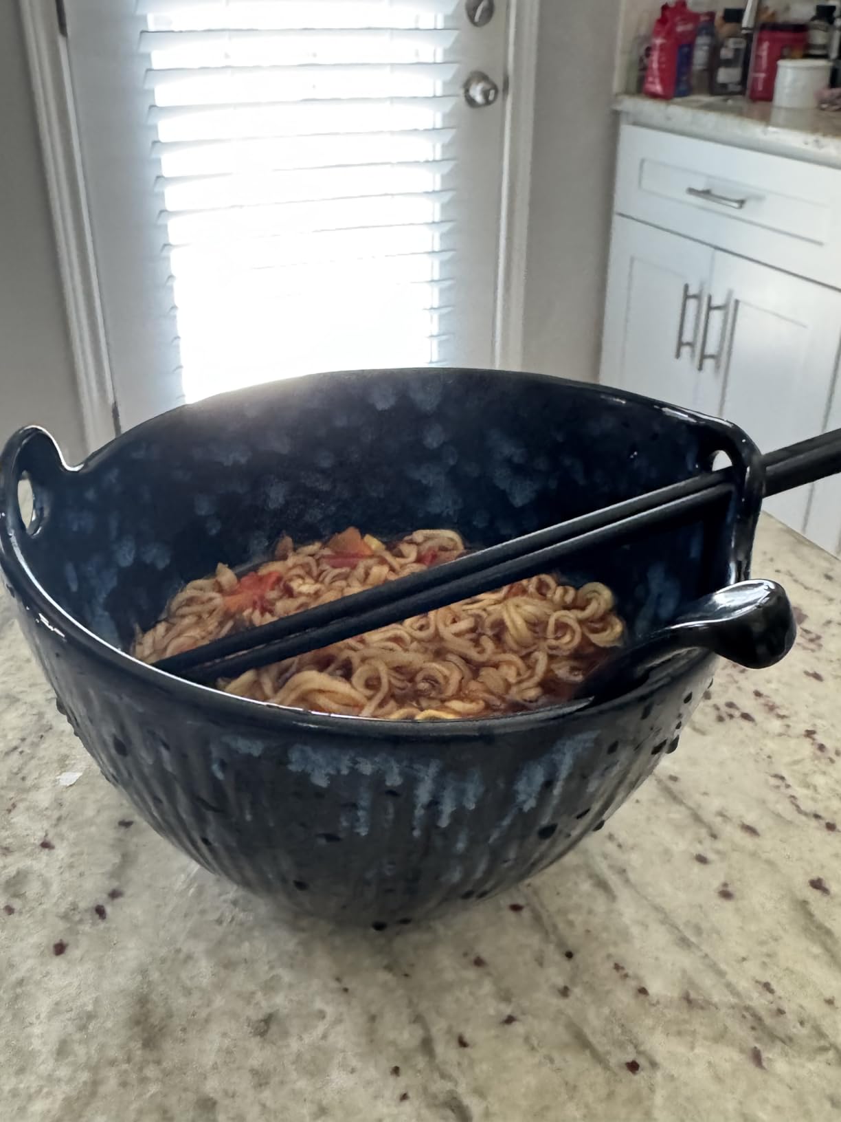Ramen Bowl with Chopsticks and Spoons Set, 7 Inch Ceramic Noodle Bowl Set of 2, Dishwasher Safe for Pho Udon Soba Noodle Salad Pasta, Special Reactive Glazed Navy Bowls Set customer photo 2