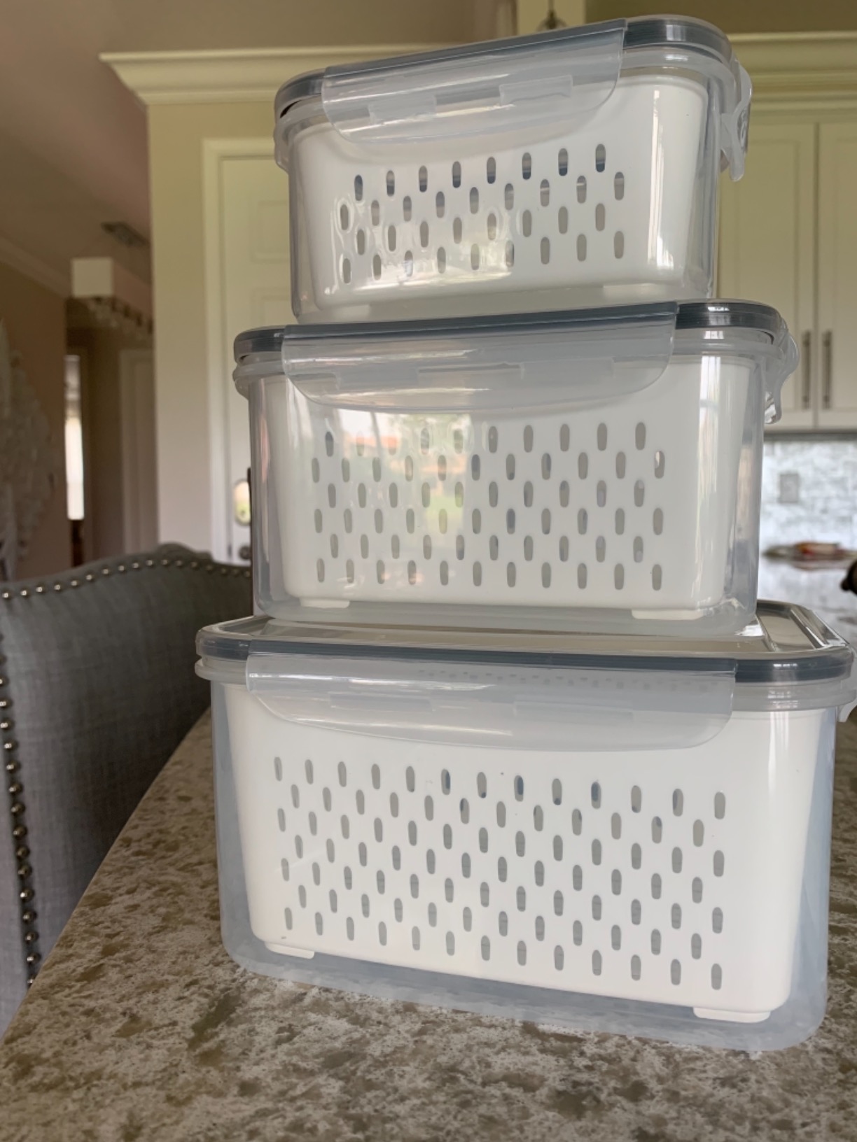 TBMax Fruit Storage Containers for Fridge, 4 Pack Large Produce Saver with Airtight Lid & Colander customer photo 1