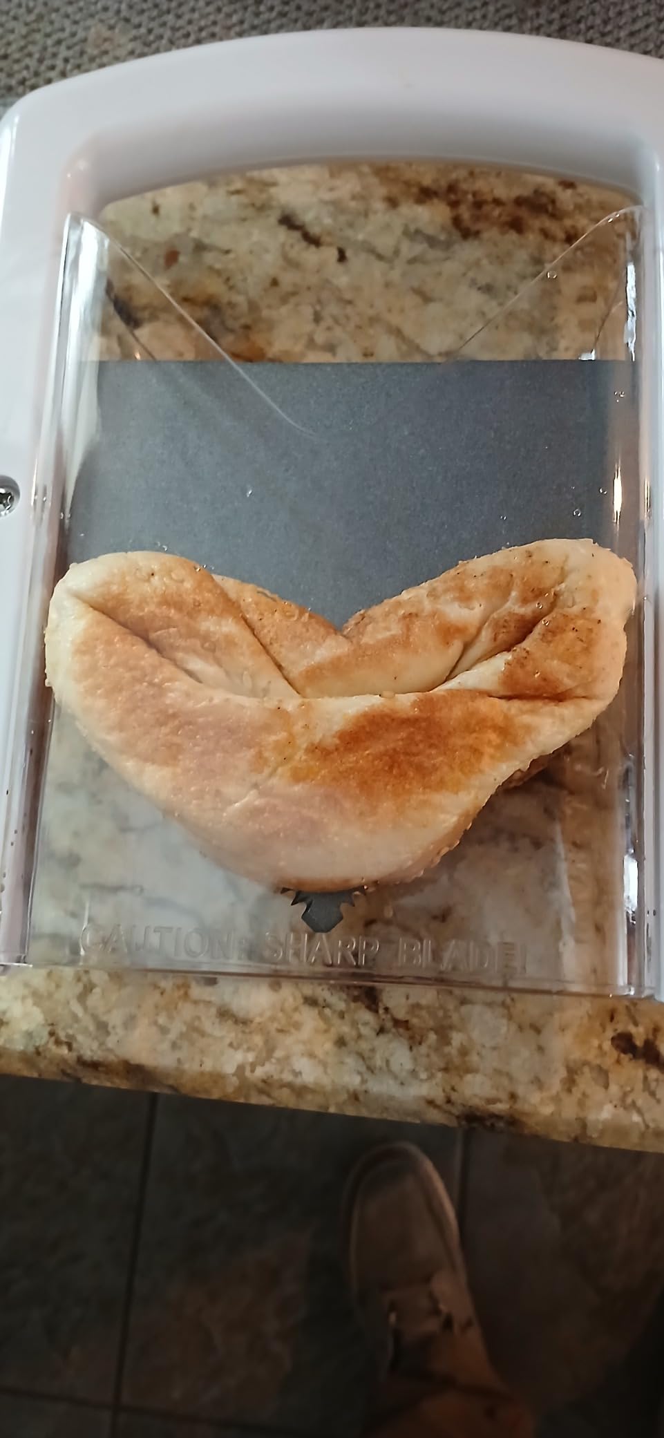 Bagel Slicer,Perfect for Bagels, Safe Grip, Guillotine Cutter, Safety Shield, Stainless Steel (white) customer photo 2