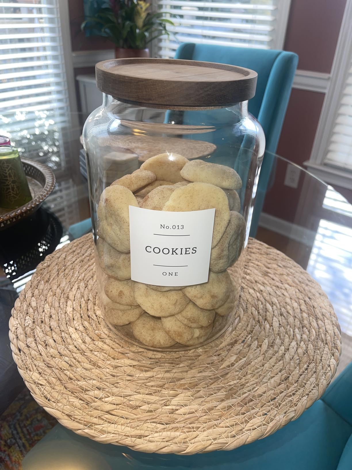 1 Gallon Large Glass Cookie jar with Airtight Acacia lids - Thicken Big Food Storage Containers with 42 Kitchen Waterproof Pantry Labels Preprinted - Clear Glass Canister for Flour, Rice, Coffee customer photo 2