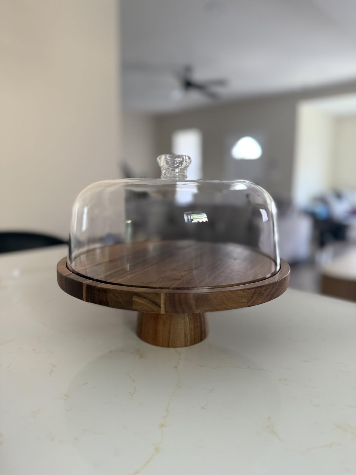 Acacia Wood Cake Stand with Lid - Cake Stand with Dome, 12in Round Cake Holder, 2-in-1 Dessert Table Display Set & Charcuterie Board customer photo 1