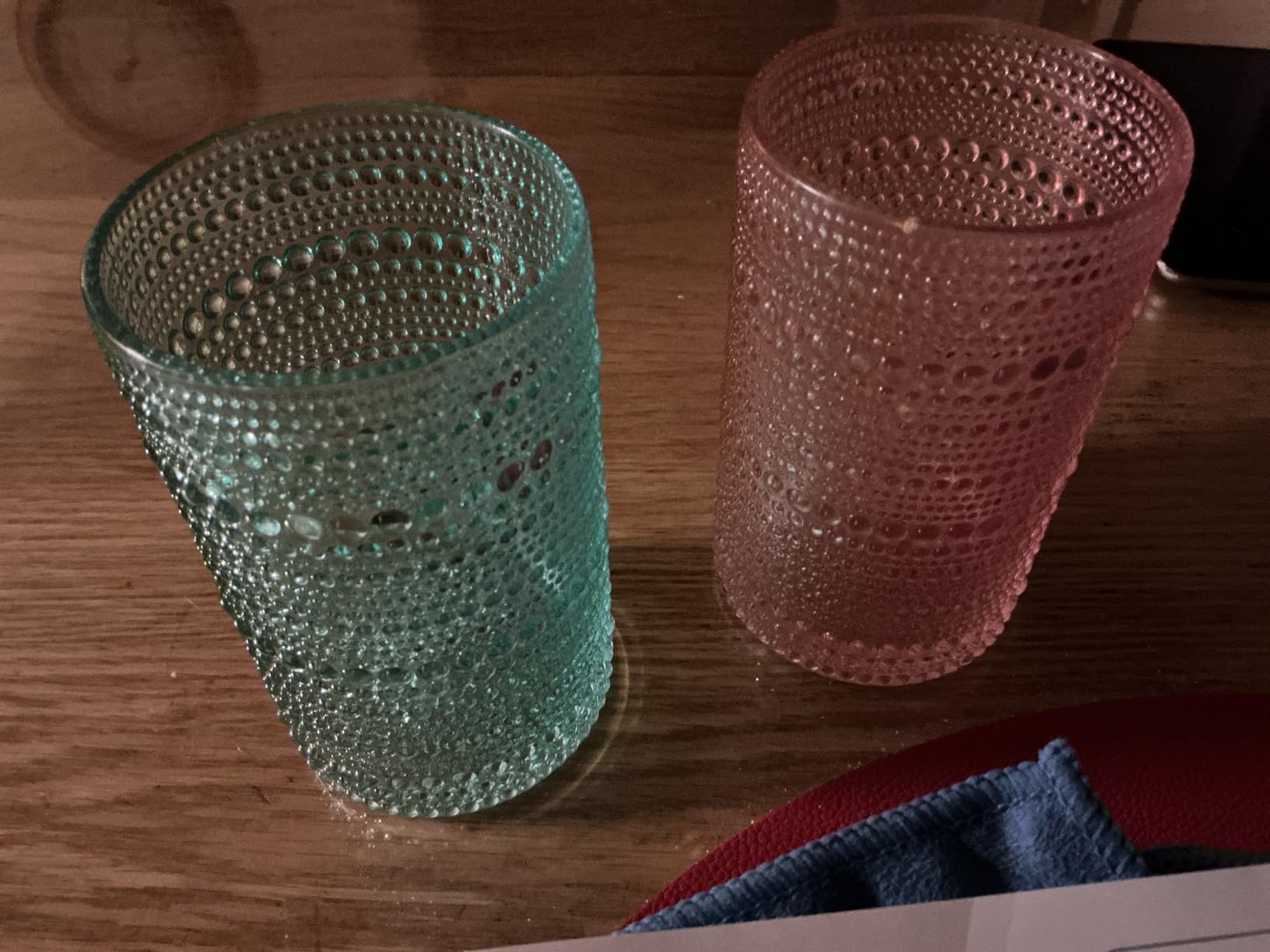 ZOOFOX Set of 6 Vintage Drinking Glasses, 12 Oz Colored Hobnail Glasses Tumbler, Embossed Design Glass Tumblers Set for Water, Beverages, Juice, Beer, Cocktail, Whiskey, Milk customer photo 2