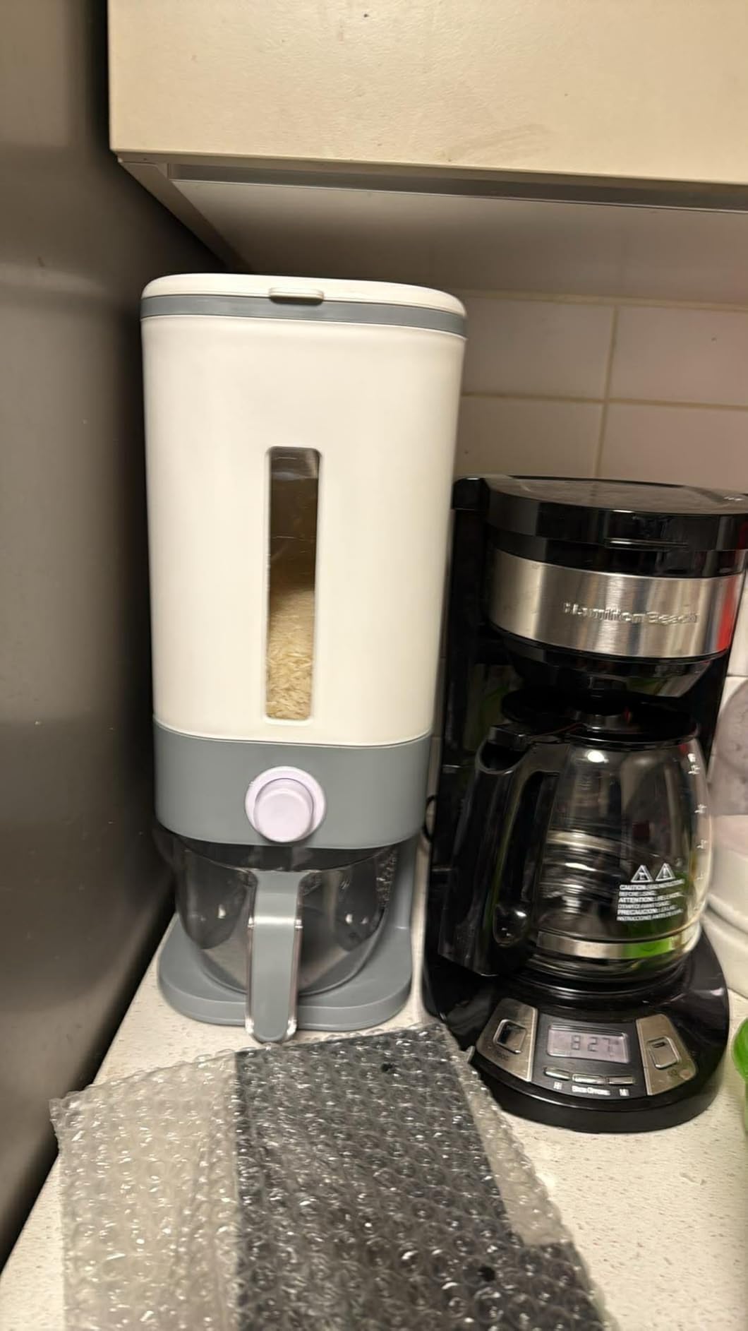 22-25 Lbs Rice Dispenser, Large Cereal Dry Food Storage Containers with Measuring Cup, BPA-Free Household for Kitchen Pantry Organization-Grey customer photo 2