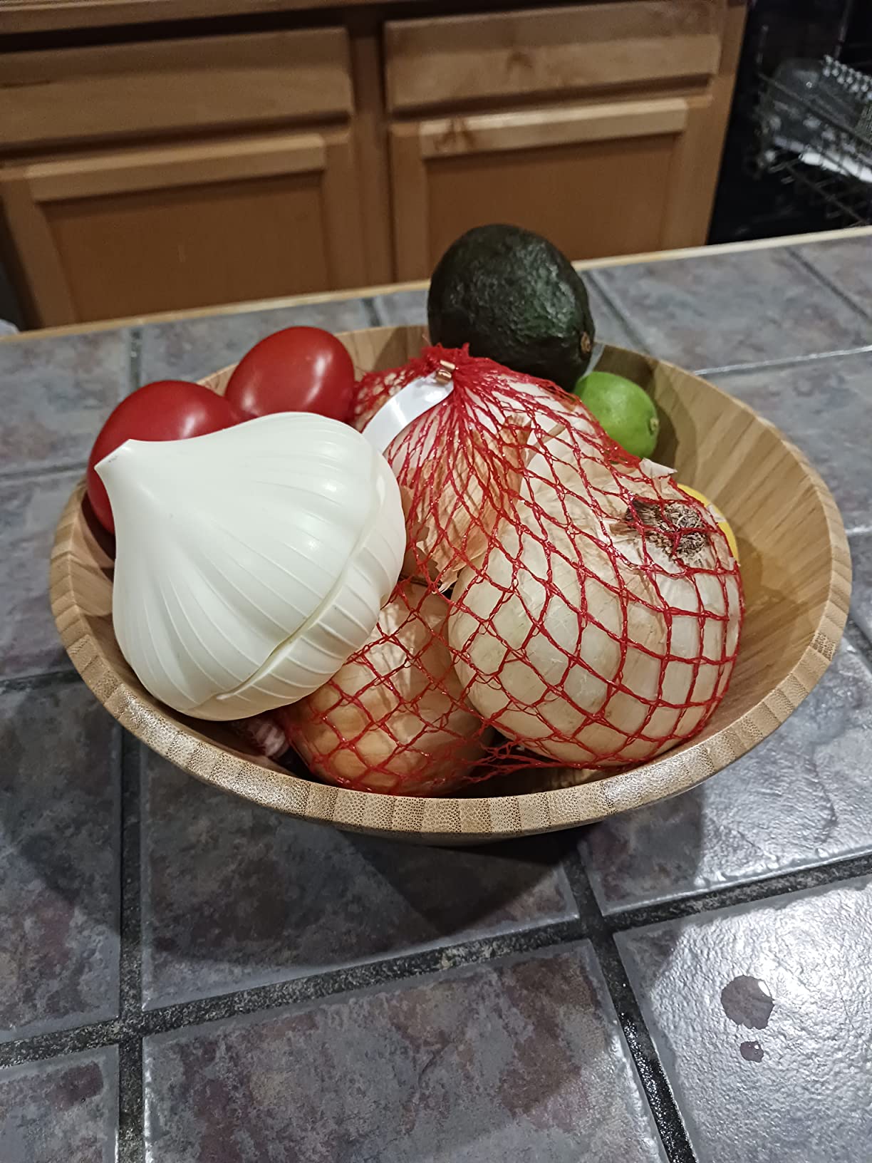 Totally Bamboo Fruit Basket Bowl with Banana Holder Hanging Hook, Bamboo Wood Fruit Bowl for Kitchen Counter customer photo 1