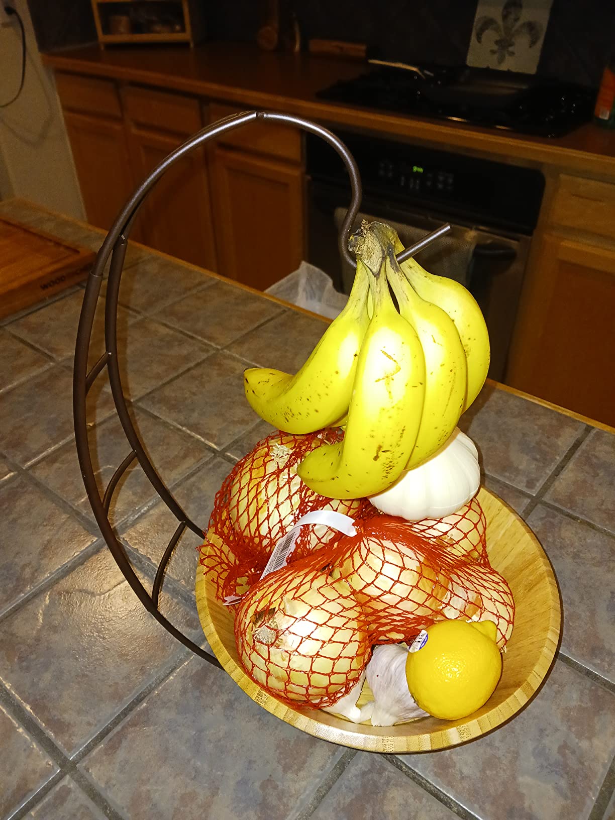Totally Bamboo Fruit Basket Bowl with Banana Holder Hanging Hook, Bamboo Wood Fruit Bowl for Kitchen Counter customer photo 2