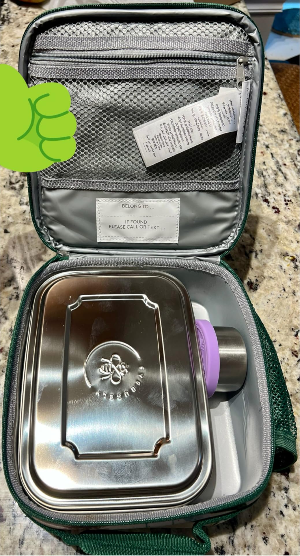Everusely - Bento Box - Green, 27oz / 0.8 L - Stainless Steel Lunch Box with Leakproof Condiment Container - 3 Compartment Snack Organizer for On the Go Meals - Freezer & Dishwasher Safe customer photo 1