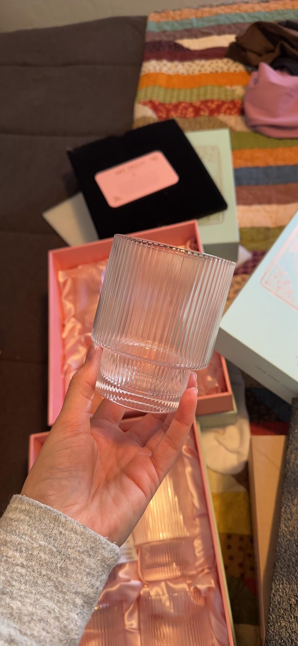 GLASSIQUE CADEAU Vintage Art Deco Ribbed Lowball Cocktail Glasses | Set of 4 | 12 oz Crystal Double Old Fashioned Tumblers for Drinking Classic Whiskey, Gin, Vodka Bar Drinks customer photo 1
