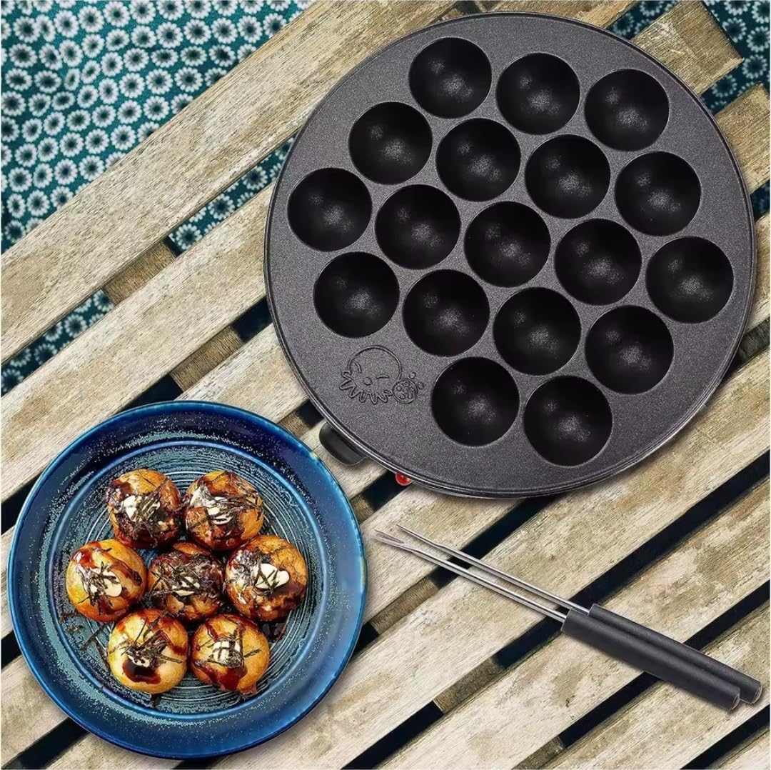 Takoyaki Maker Pan with Temperature Control, Tools and Recipes, Make 18 Japanese Octopus Balls at once, Easy to Use and Store customer photo 1