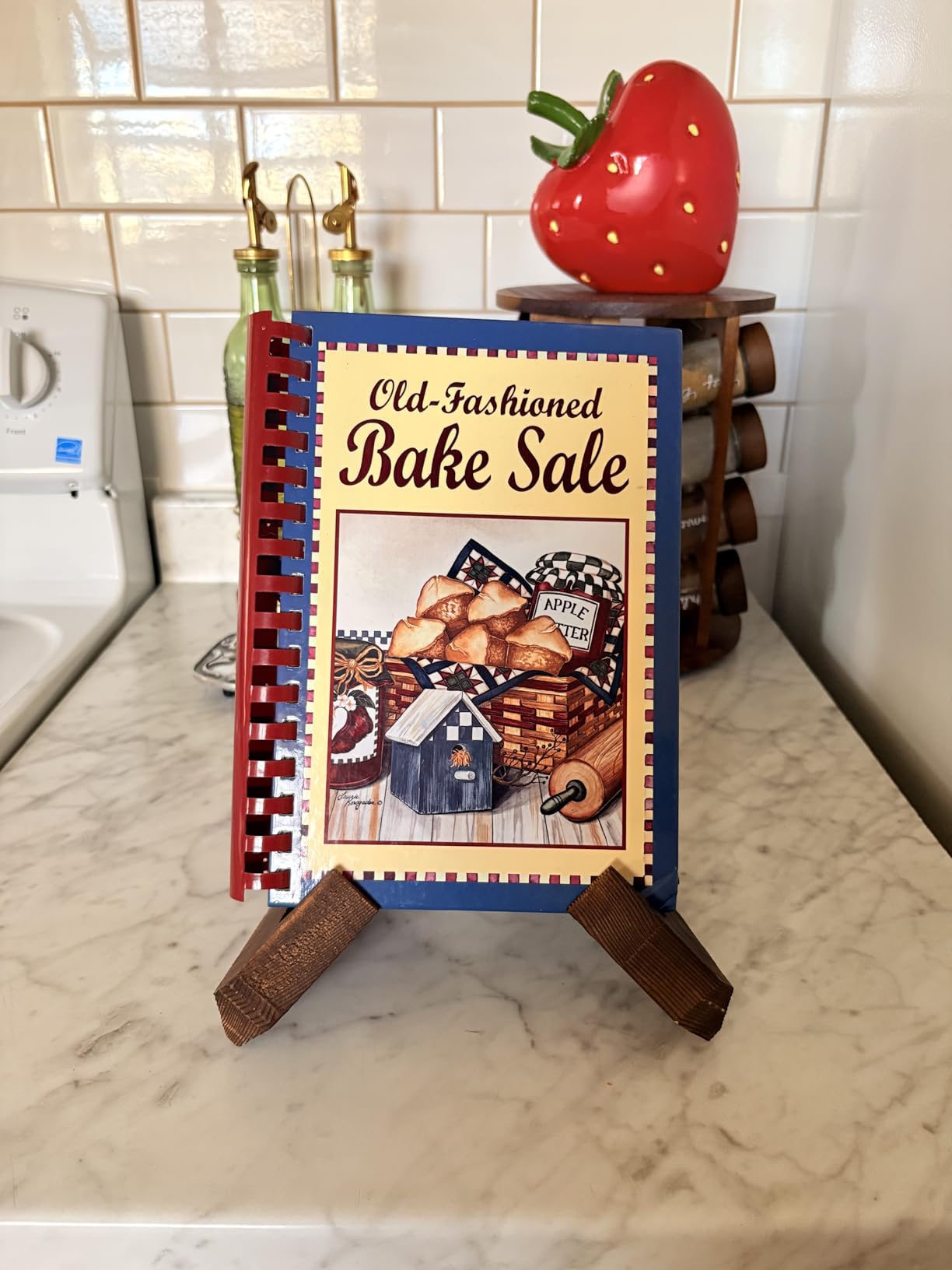 PUERSI Cookbook Stand for Kitchen, Recipe Book Holder for Kitchen Counter, Wooden Cookbook Holder, Rustic Cook Book Holder Stand - Rustic Brown customer photo 2
