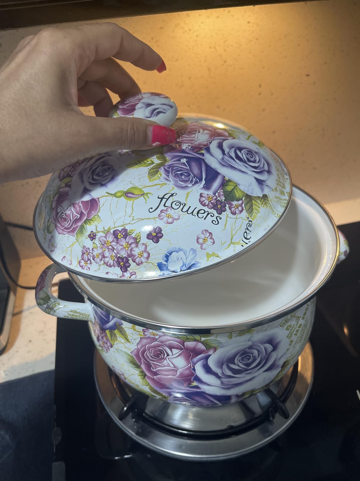 Retro 5QT Flower Enamel on Steel Stock Soup pot with Lid, Stockpots for Cooking, Retro Classic Design customer photo 1