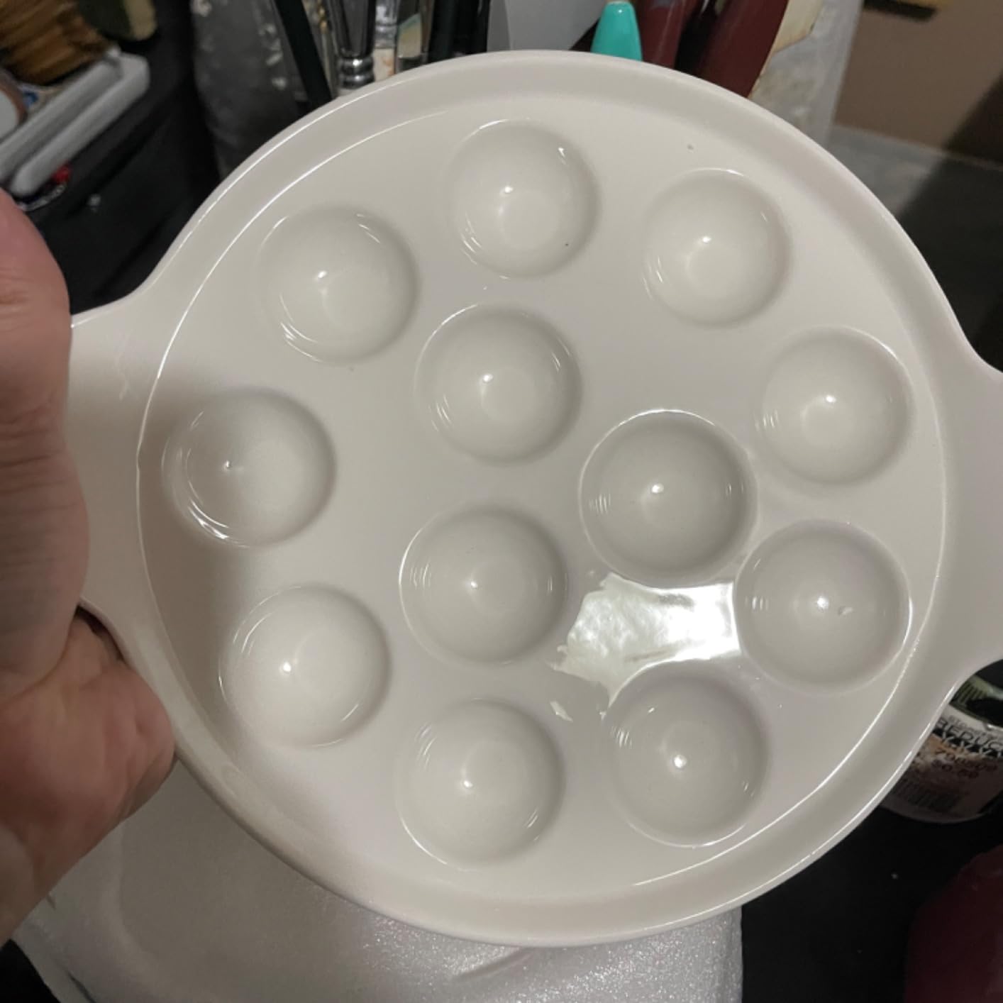 Okllen 4 Pack Ceramic Escargot Plates with 12 Holes and Handles, 9 Inch Seafood Snail Dish Footed Plates White Escargot Baking Dish Server for Home, Kitchen, Restaurant, Hotel, BBQ customer photo 2