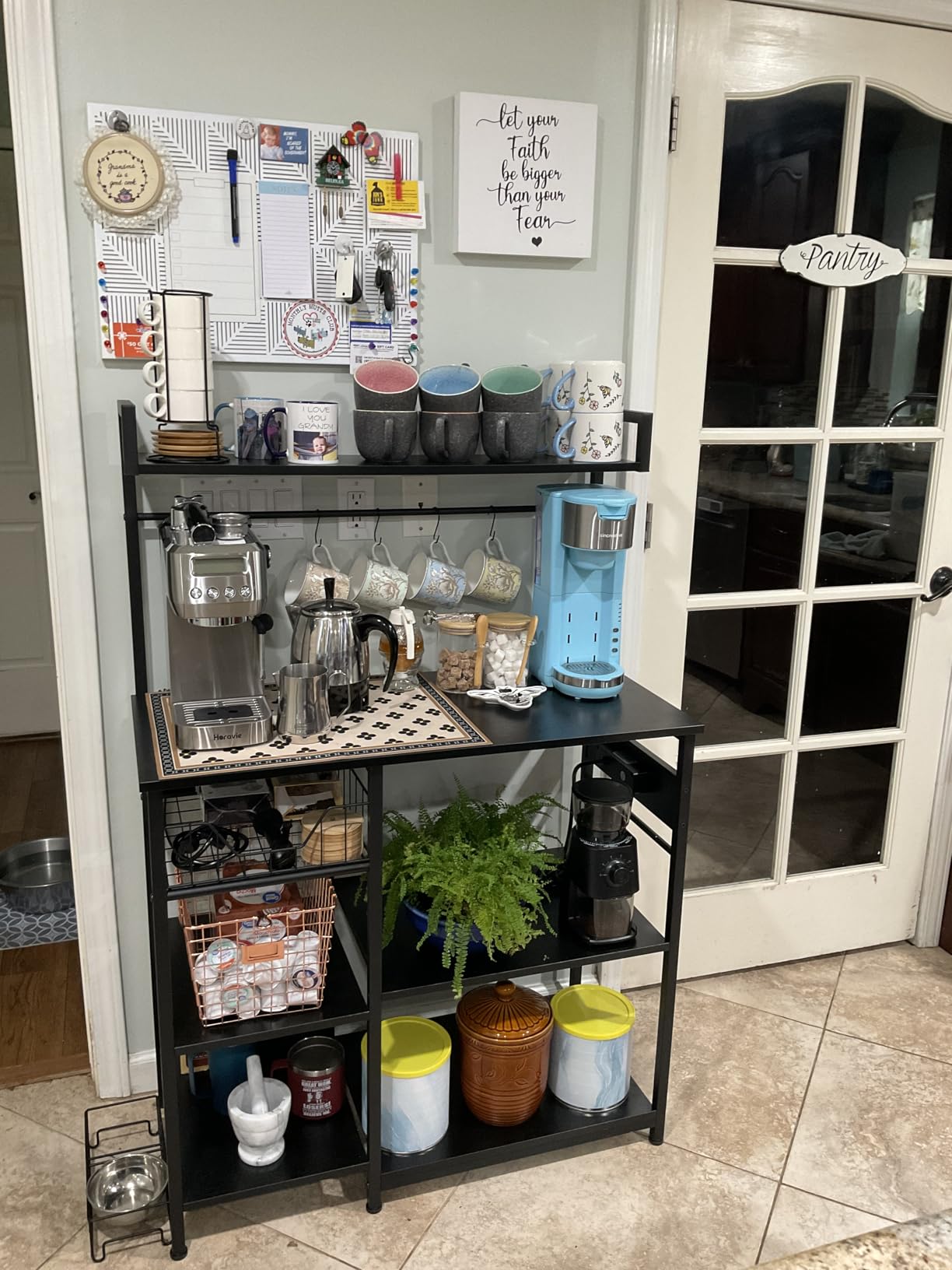 HOOBRO Bakers Rack with Power Outlet, 35.4 Inches Coffee Bar with Mesh Basket, Microwave Stand with 4 S-Shaped Hooks, Kitchen Bakers Rack with Storage, Easy to Assemble, Rustic Brown customer photo 1