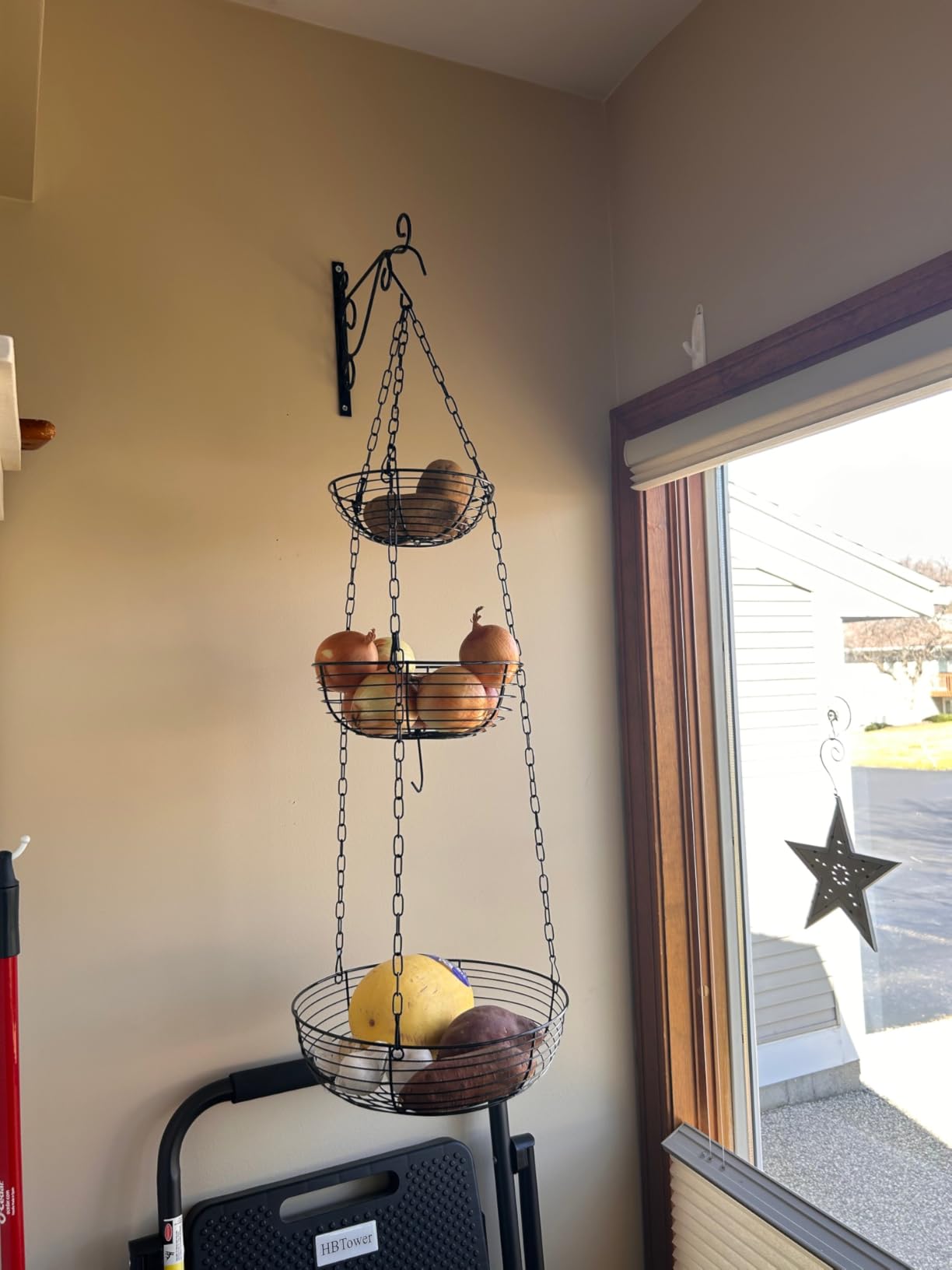 HULISEN 3 Tier Hanging Fruit Basket with Banana Hook, 36-Inch Heavy-Duty Wire Hanging Baskets for Kitchen Storage customer photo 2
