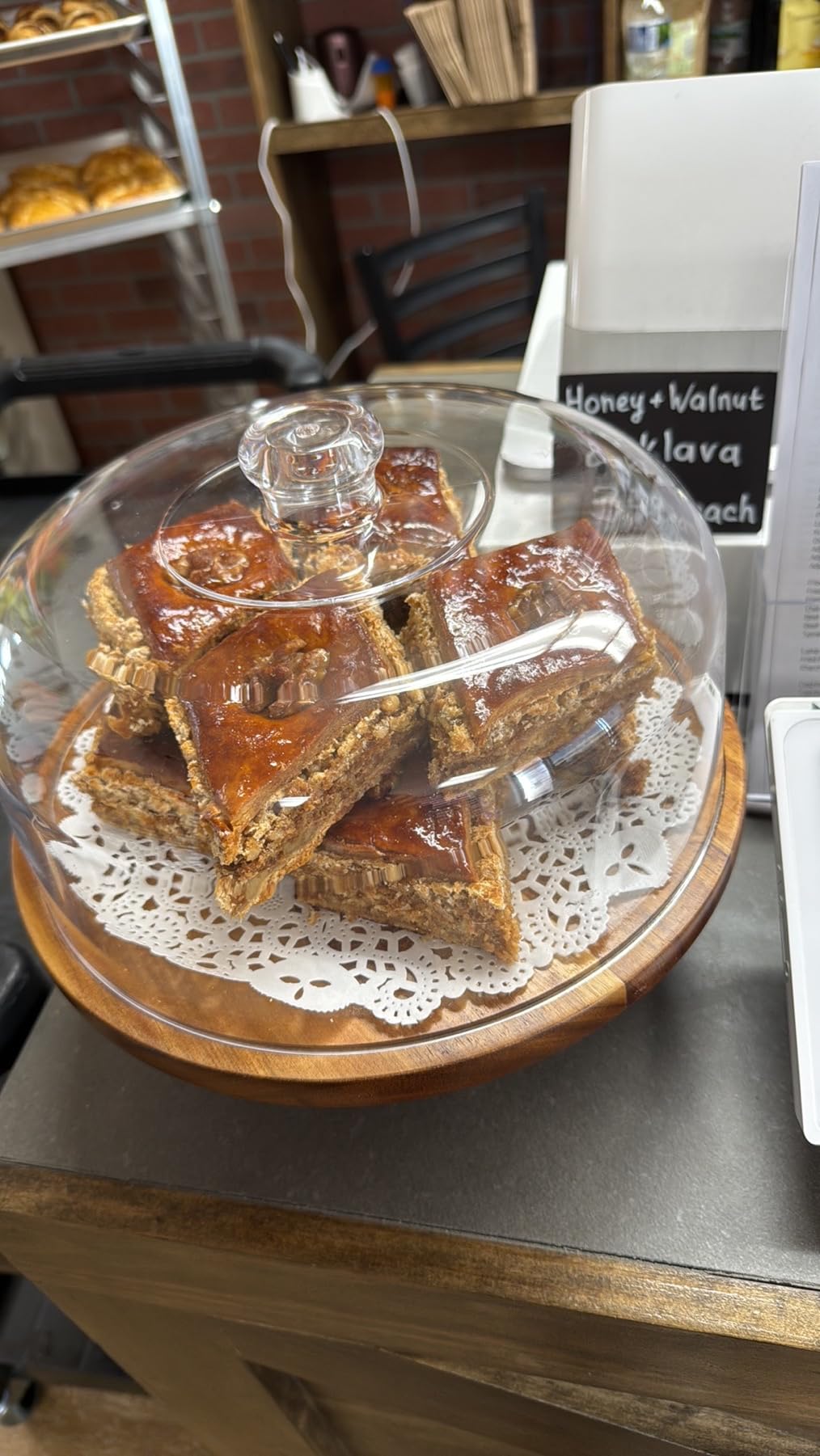 Cake Stand with Dome Lid, Acacia Wood Cake Plate with Cover, Wooden Cake Display Stand with Acrylic Dome - Footed customer photo 1