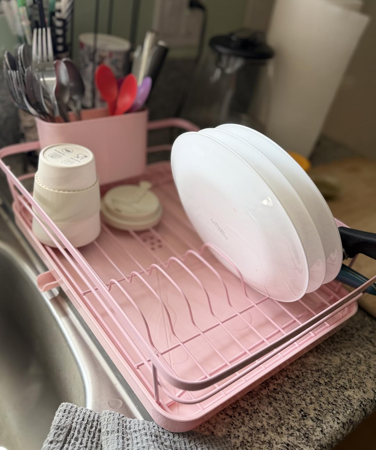 Kitsure Dish Drying Rack for Kitchen Counter, Stainless Steel Sink Organization and Storage Essentials with Cutlery Holder, Home and Appartment Decor, 12''W x 15.5''L, Black customer photo 2