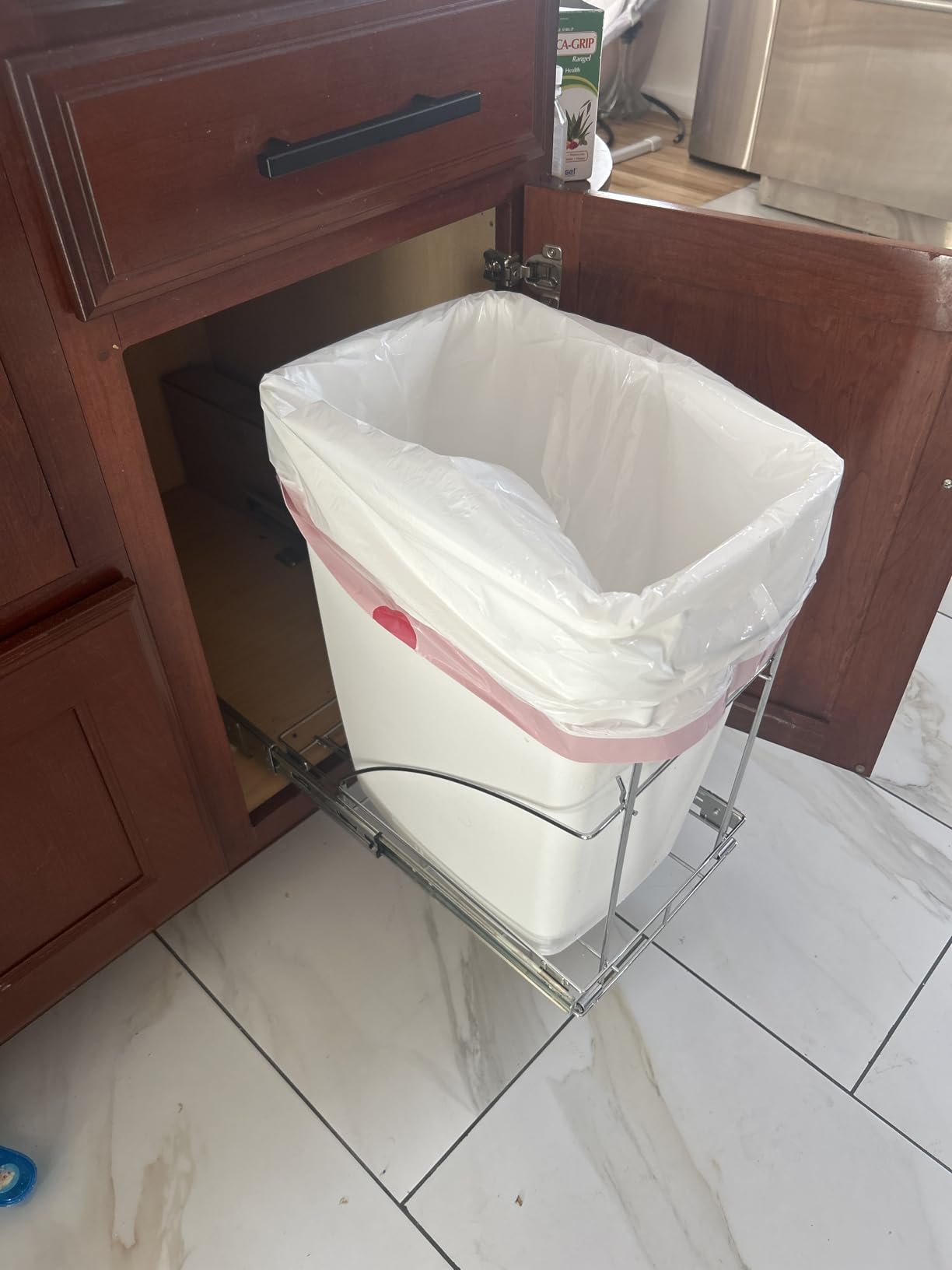 Pull Out Trash Can Under Cabinet & Under Sink - Heavy Duty Sliding Adjustable Cabinet Garbage Can Organizer, Requires Minimum Cabinets Opening 13