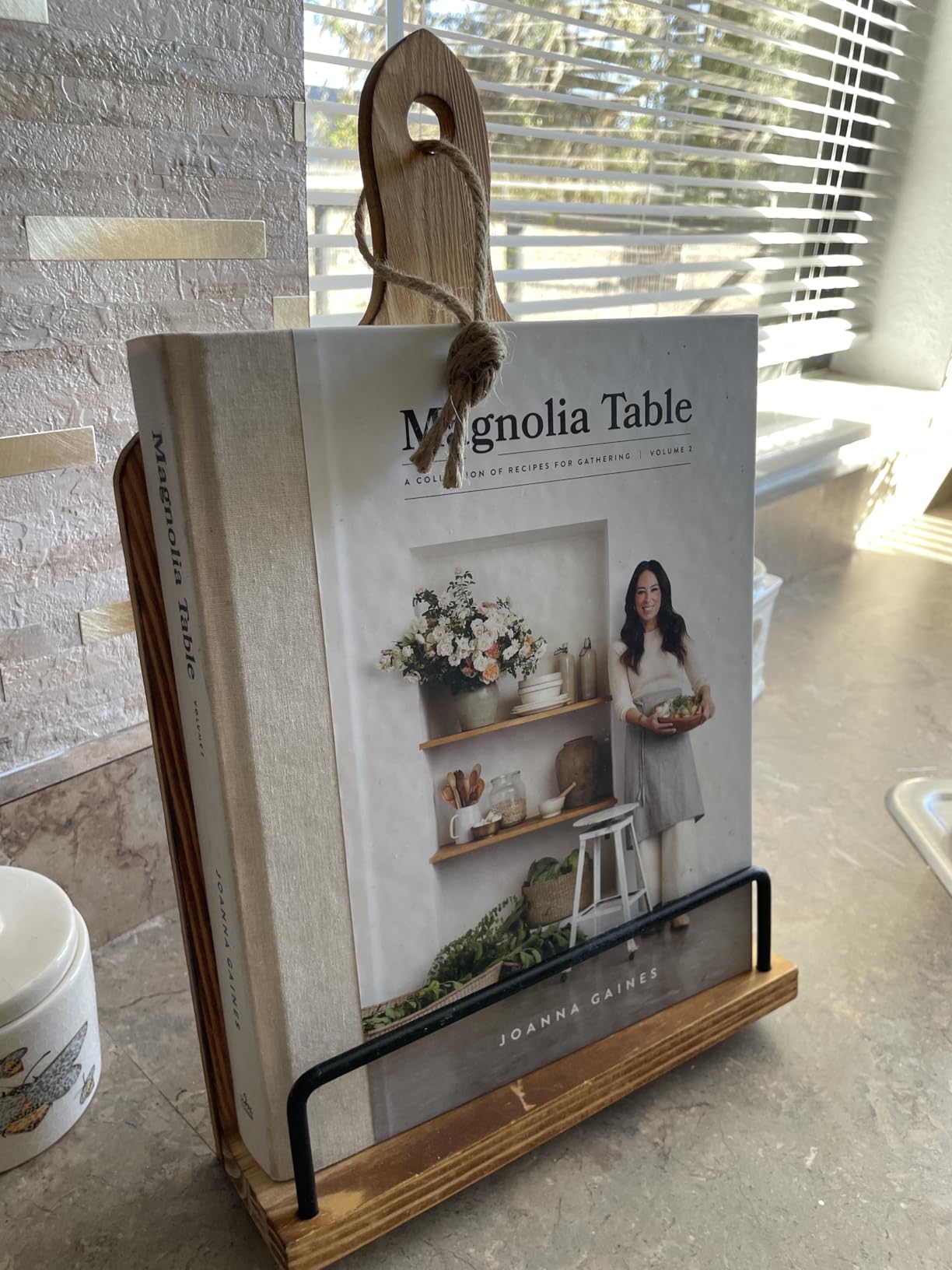 Premium Cook Book Stand. Farmhouse Cutting Board Stand Cookbook Holder, Recipe Book Holder. Distressed Cookbook Stand for Kitchen Counter. Rustic Home Decor, Adjustable Display Stand. customer photo 1