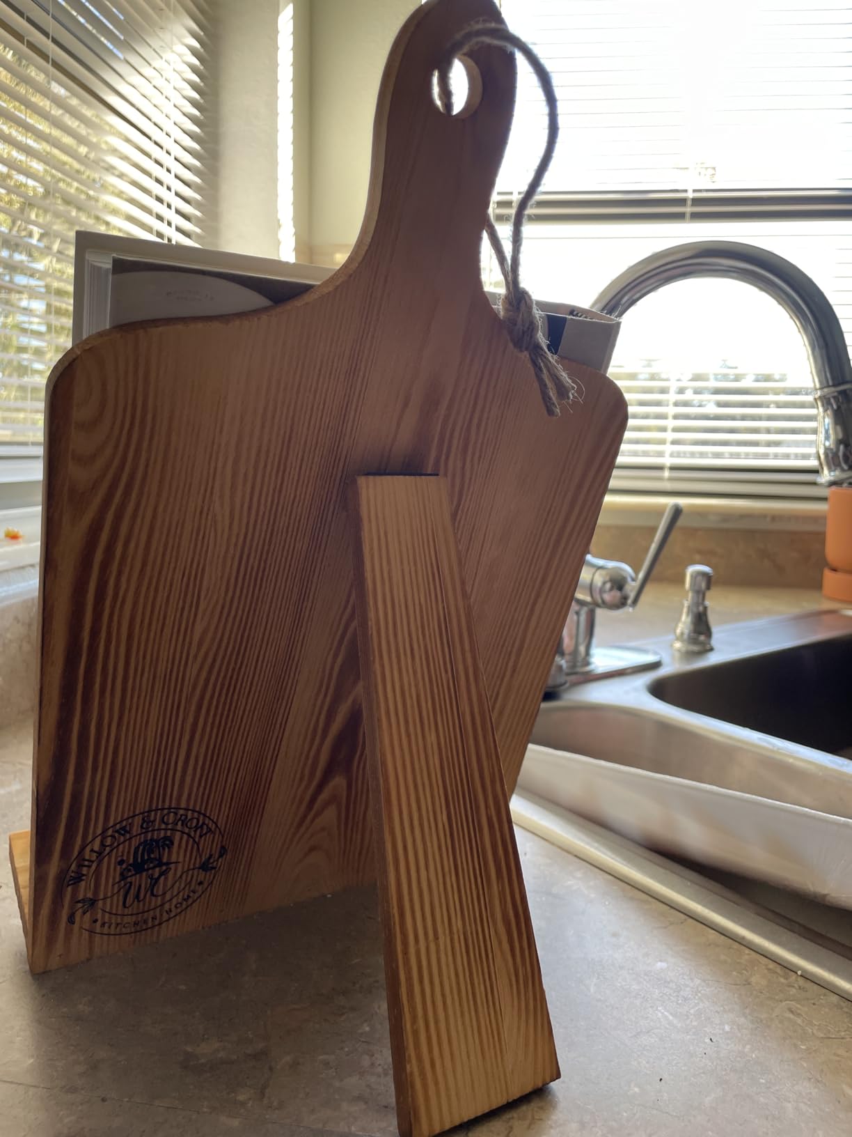 Premium Cook Book Stand. Farmhouse Cutting Board Stand Cookbook Holder, Recipe Book Holder. Distressed Cookbook Stand for Kitchen Counter. Rustic Home Decor, Adjustable Display Stand. customer photo 2
