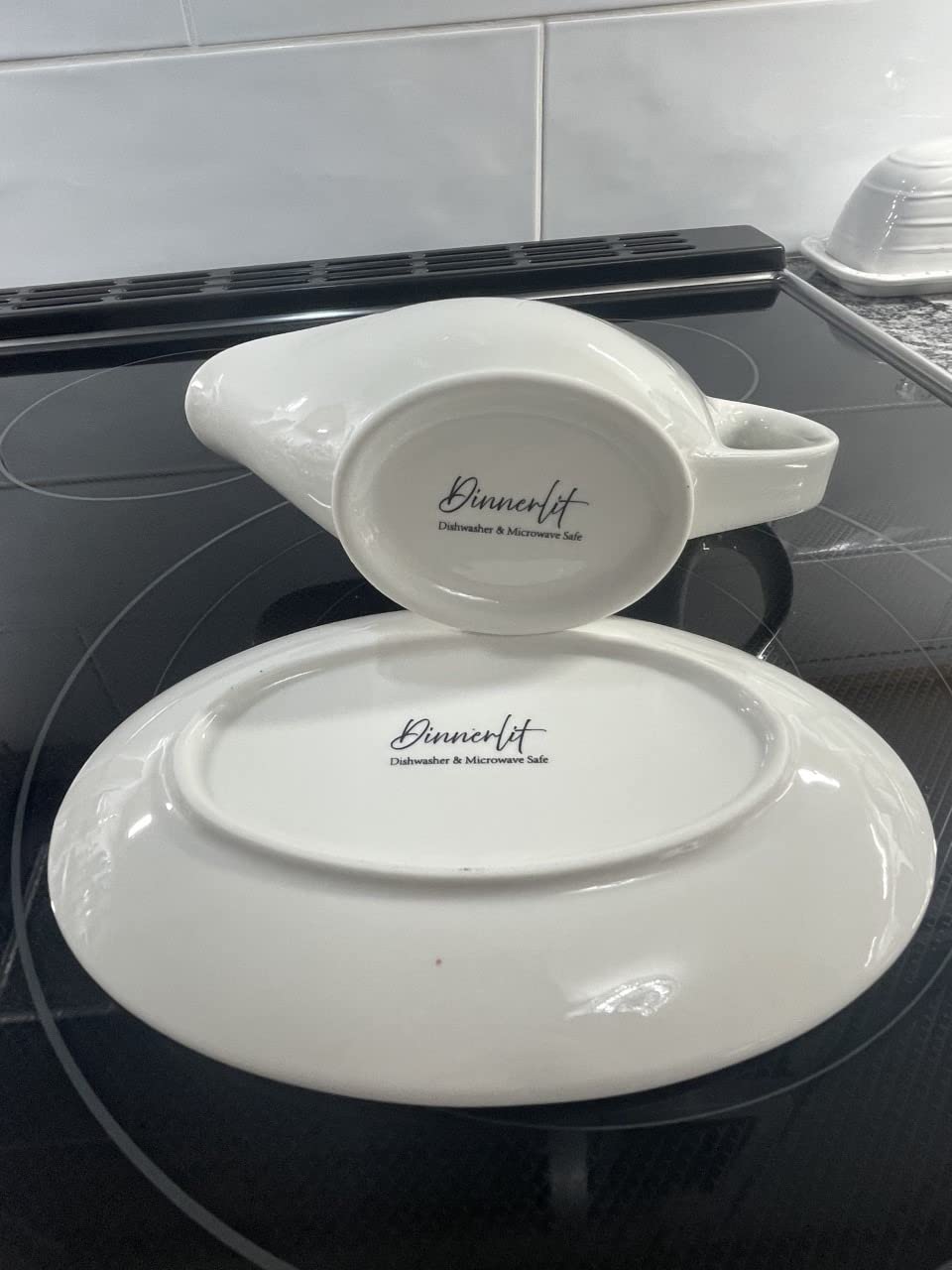 Gravy Boat with Saucer - 16oz Fine Porcelain Sauce & Salad Dressing Boat (White) customer photo 1