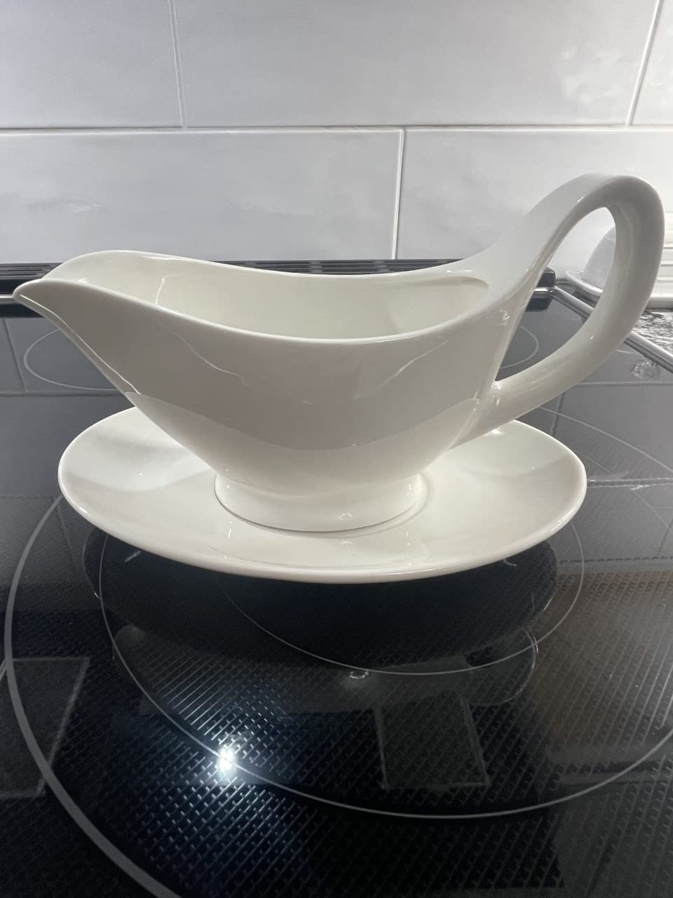 Gravy Boat with Saucer - 16oz Fine Porcelain Sauce & Salad Dressing Boat (White) customer photo 2