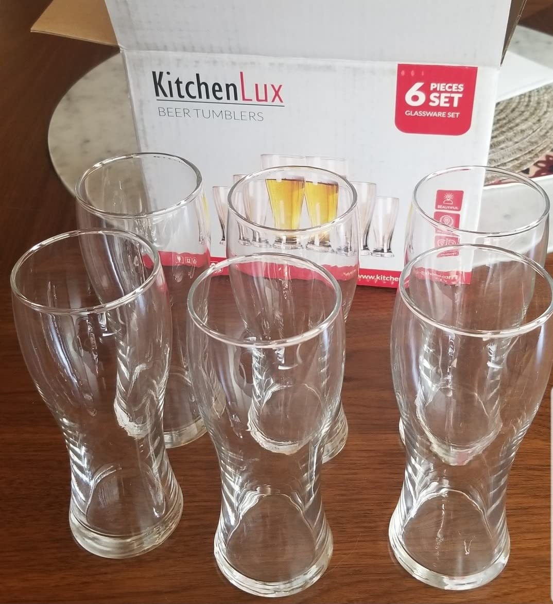 Kitchen Lux 16oz Pilsner Beer Glasses, Set of 6, Clear, Reusable, Dishwasher Safe, Bpa Free, Modern, Round, Ideal for Home & Bar for Men customer photo 1