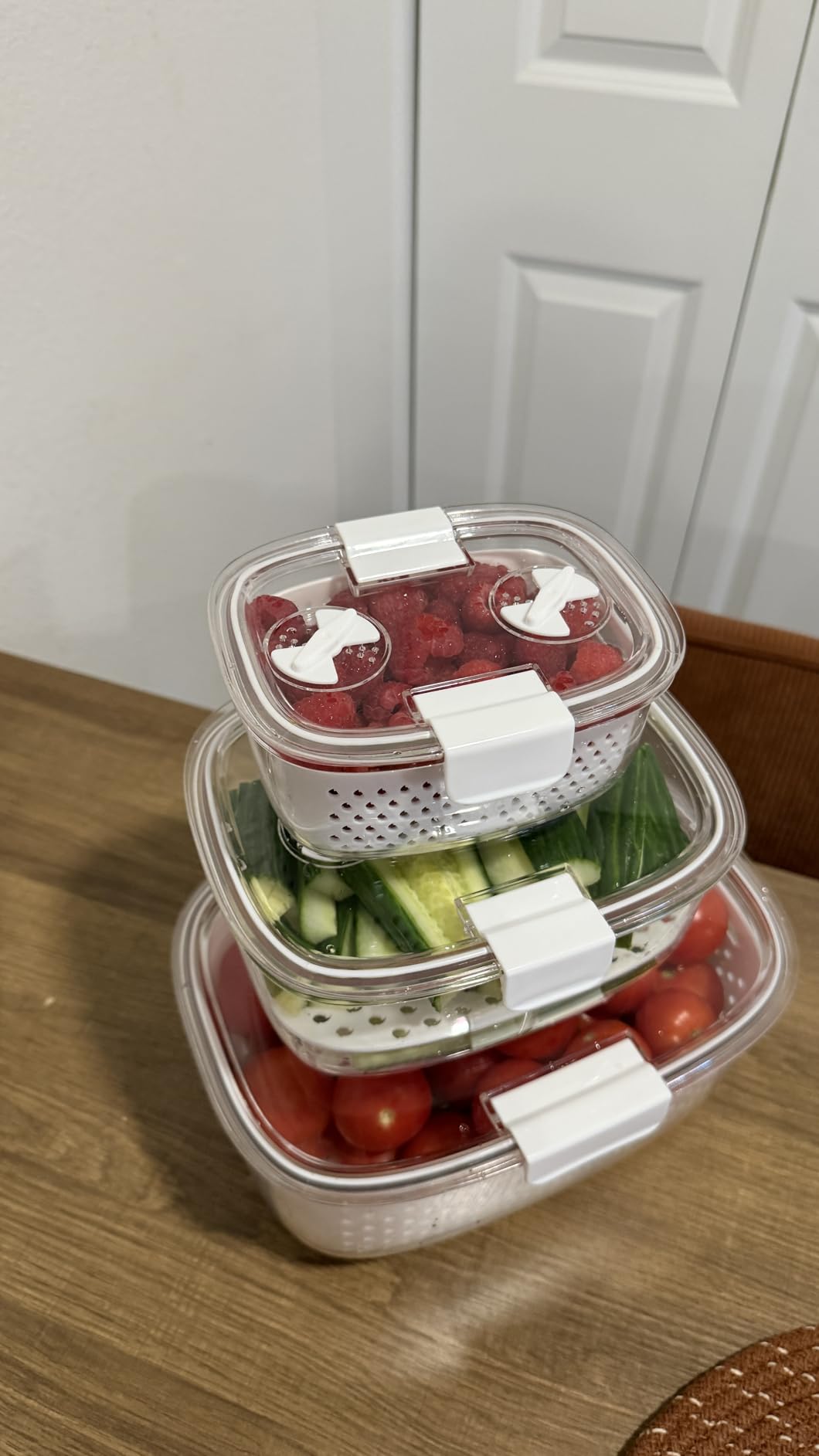 LUXEAR Fresh Produce Vegetable Fruit Storage Containers 3-Piece Set, BPA-free, Partitioned Salad Container, Fridge Organizers, Used in Storing Fruits Vegetables, White customer photo 2