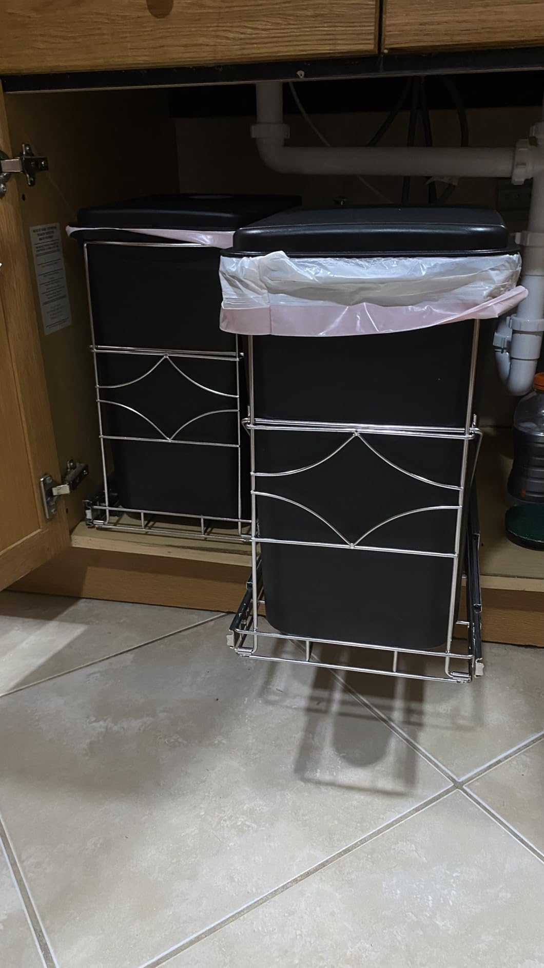 Youeon Pull Out Trash Can Under Cabinet, Adjustable Stainless Steel Under Sink Trash Can Pull Out, Slide Out Garbage Shelf, Fit for 7-11 Gallon Trash Can(Not Included) customer photo 2