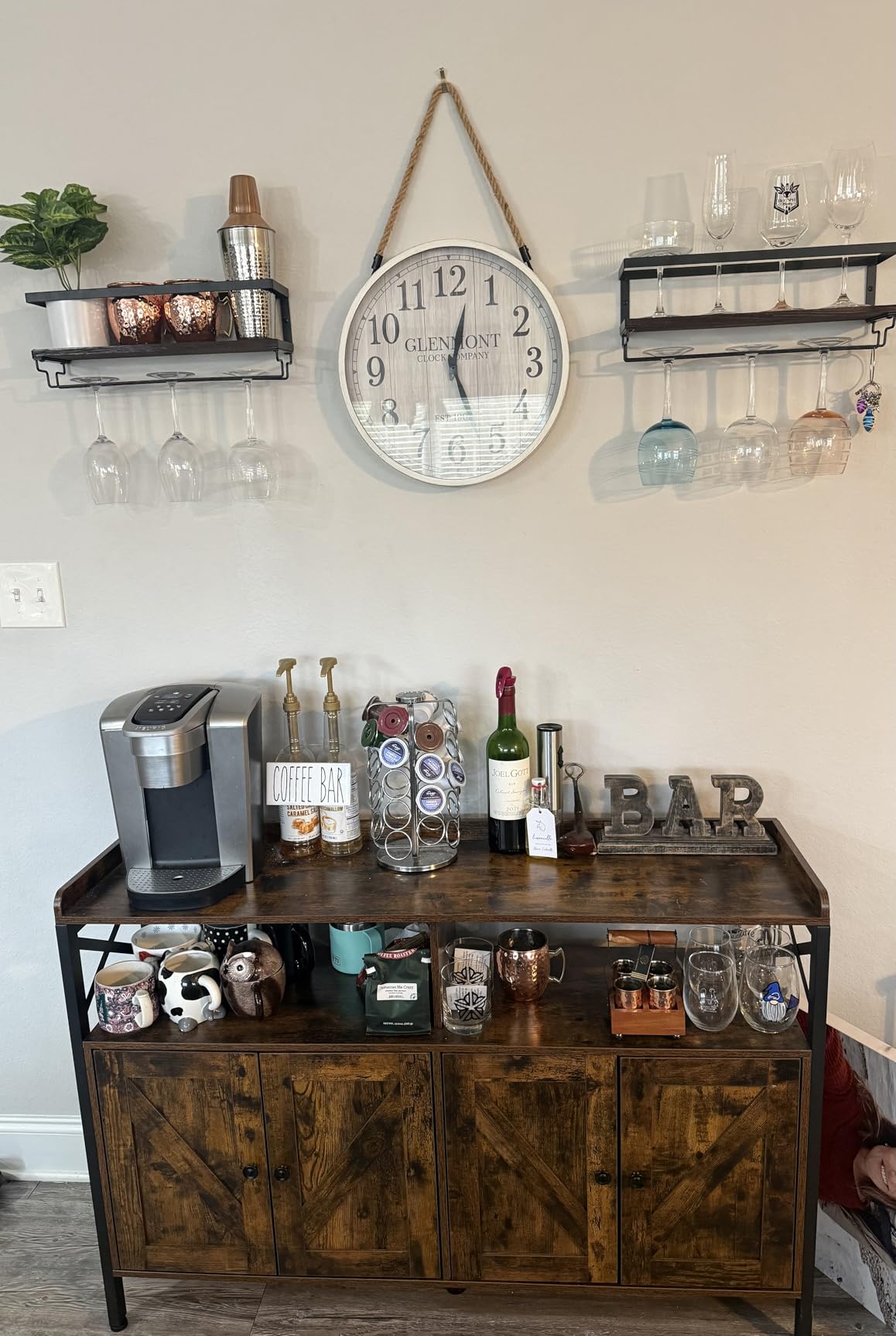 B4Life Wine Glass Holder Wall Mounted, Hanging Wine Glass Rack for Wine Bottles, Bar Shelf Wall Mounted with Stemware Hanger customer photo 1