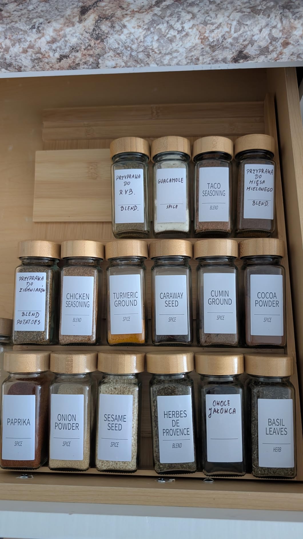 SpaceAid Bamboo Spice Drawer Organizer, Expandable 4 Tier Spices Rack for Cabinet customer photo 1