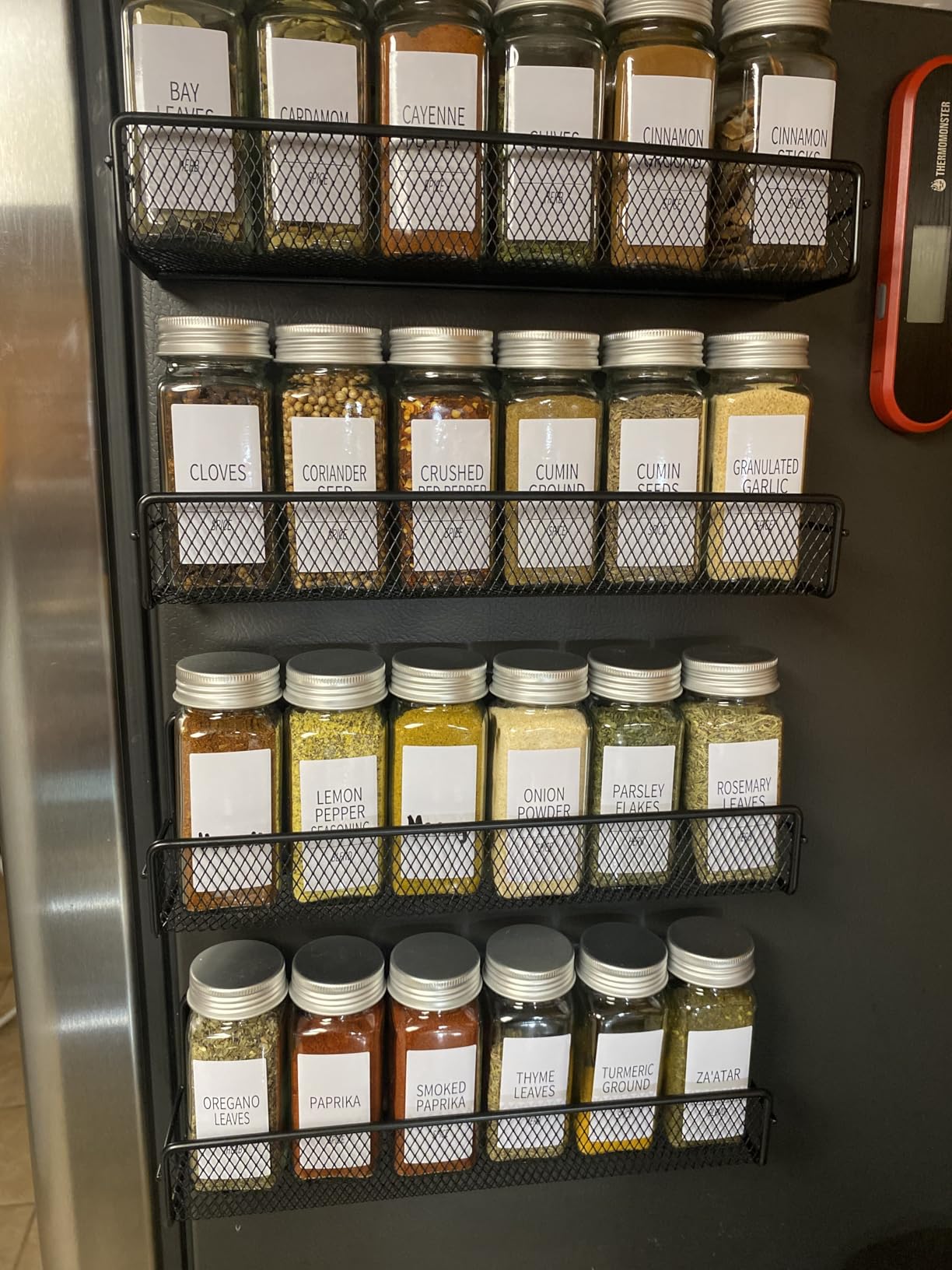 Churboro Magnetic Spice Rack for Refrigerator with Spice Jars - Includes 24 Pcs 4 OZ Seasoning Containers with Labels, 4 Space-Saving Magnetic Shelf for Fridge - Perfect for Small Kitchens, Apartments customer photo 2