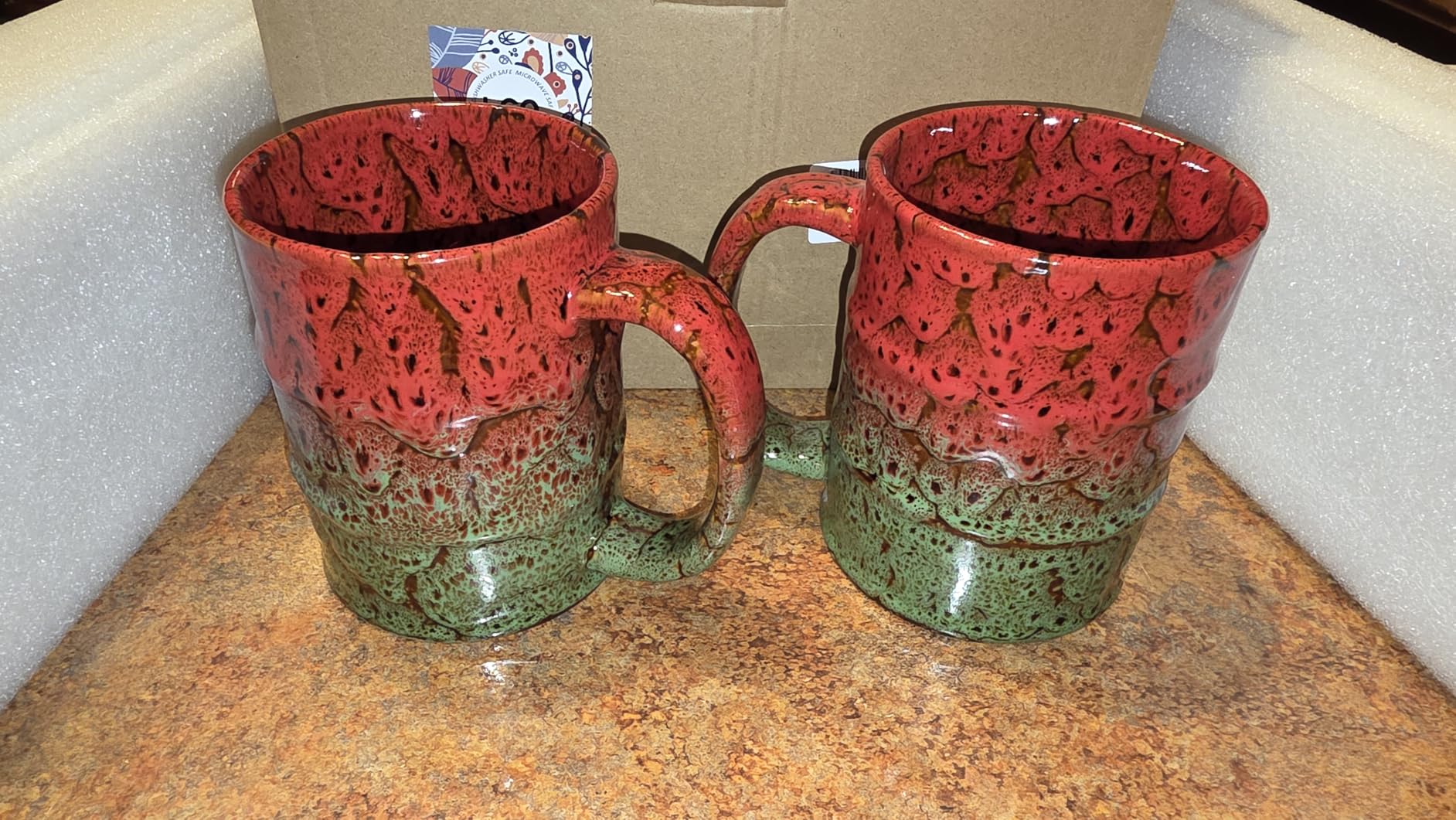 Ceramic 20 oz Coffee Mugs - Large Tea Cup for Office and Home - Dishwasher and Microwave Safe (1, Green and Blue) customer photo 2