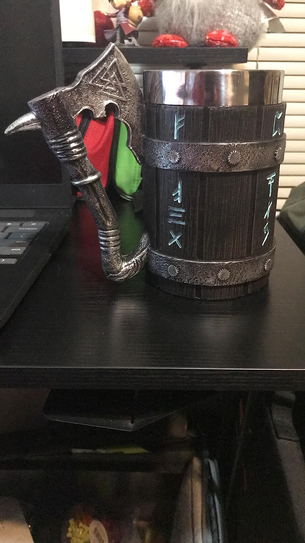 Viking Beer Mug 20oz Stainless Steel Double Wall Heavy Mug, Hand-Carved Oak with Norse Runes customer photo 1