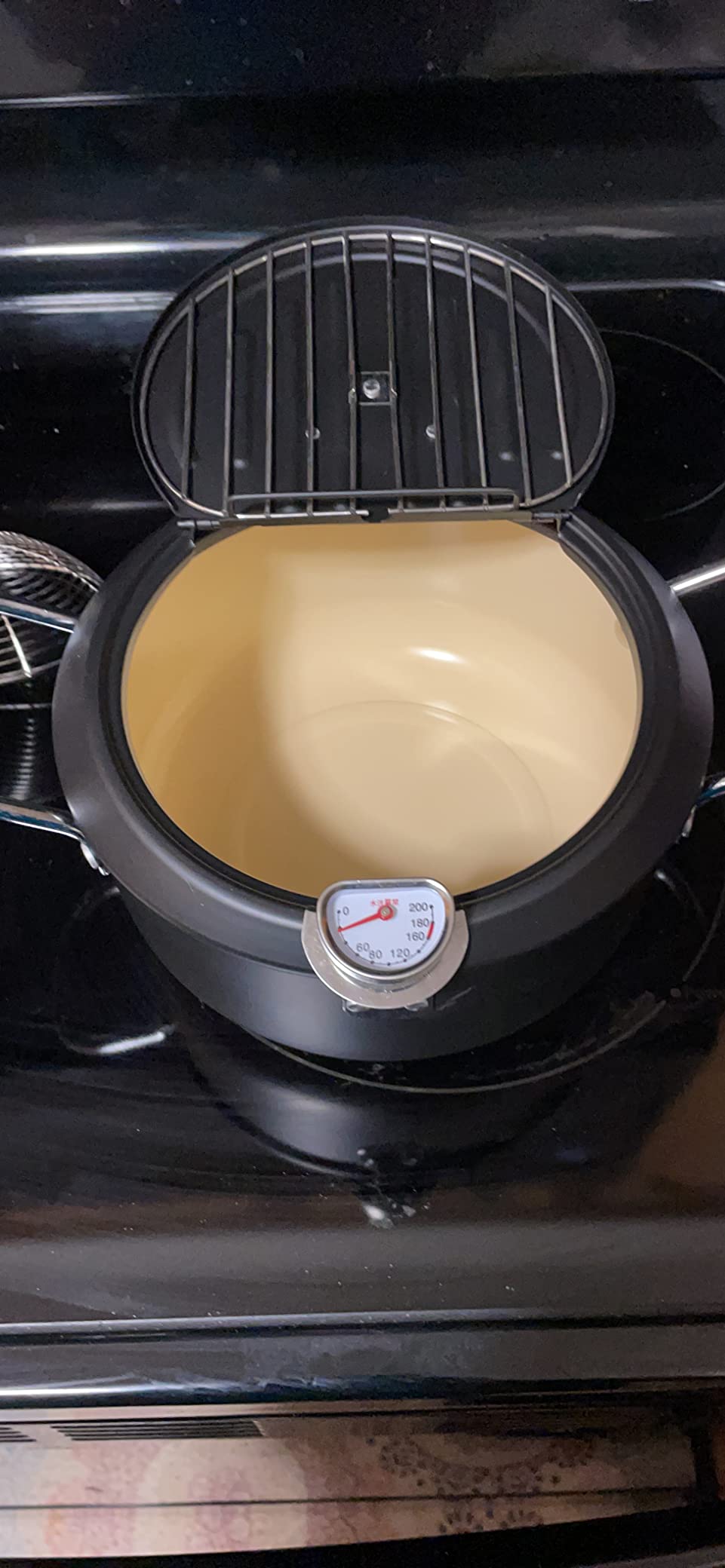 Japanese Tempura Deep Fryer Pot with Fahrenheit Thermometer 3.5L- Nonstick Carbon Steel Oil Fryer, Fried Tempura/Chicken/Fish/Shrimp, Easy Clean, Green customer photo 2