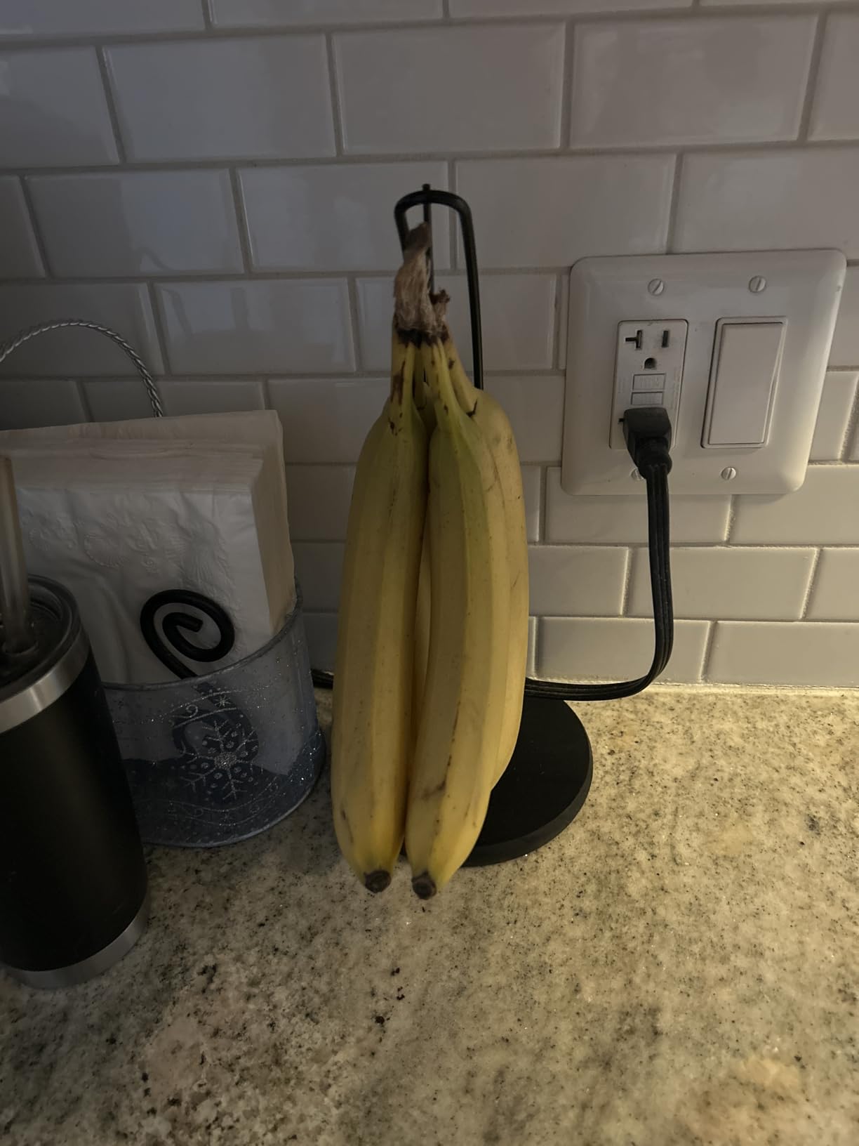 Banana Holder Stand - Patented Modern Banana Tree Hanger with Wood Base Stainless Steel Banana Rack for Home Kitchen Use, Doesn't Tip Over (Full Black) customer photo 1