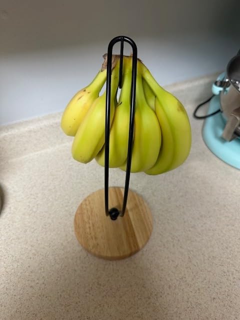 Banana Holder Stand - Patented Modern Banana Tree Hanger with Wood Base Stainless Steel Banana Rack for Home Kitchen Use, Doesn't Tip Over (Full Black) customer photo 2