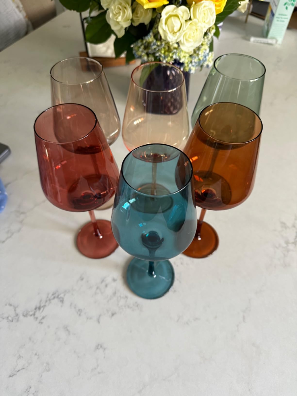 Colored Cordial Glasses Set of 6, 18oz Crystal Unique Fall Drinking Wine Glass Cups with Stem - Luxury Multi Color Glassware Gift Set for Wife & Mom customer photo 2