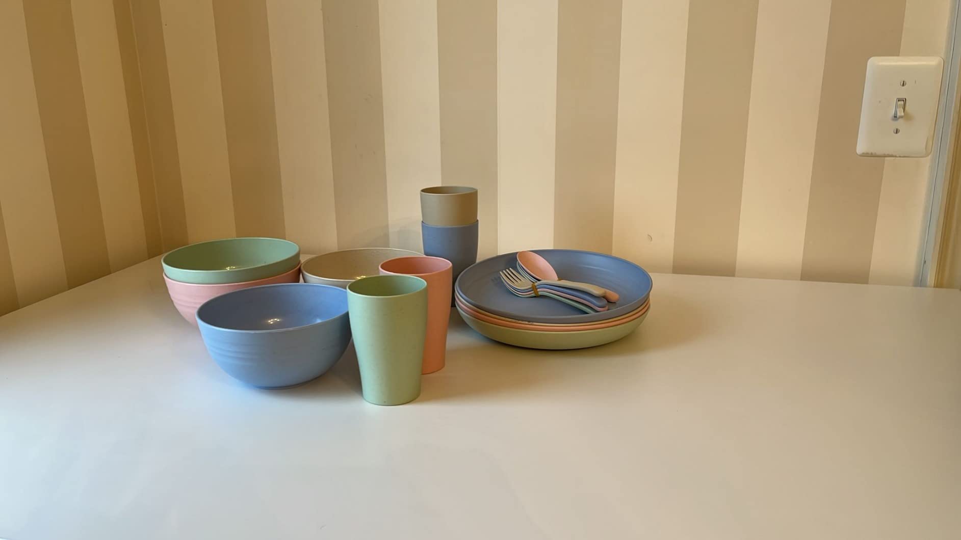 48 Pcs Wheat Straw Dinnerware Sets for 6- Unbreakable Dinnerware Set with Large Plates, Bowls and Cups-BPA Free, Lightweight, Microwave Safe Wheat Straw Plates and Bowls Sets, RV Camping Dishes customer photo 1