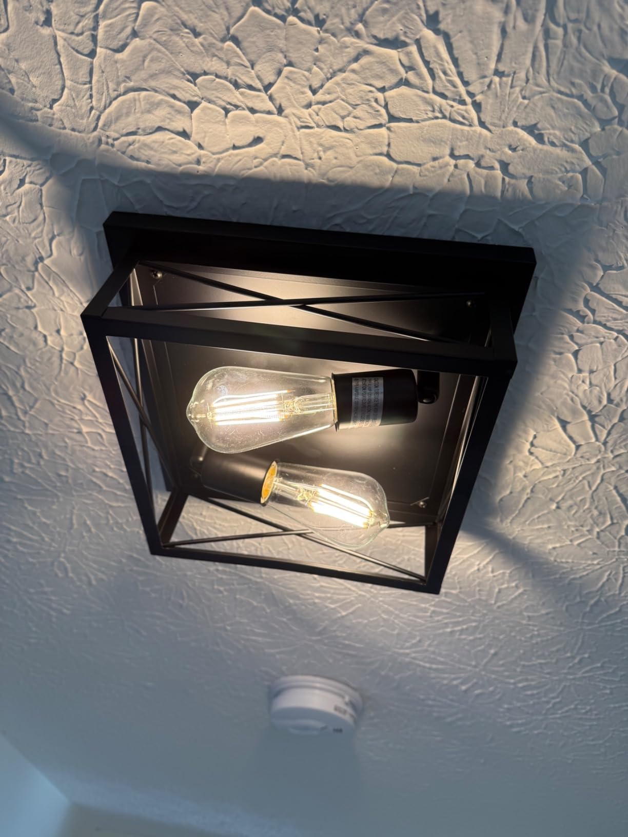 2-Light Industrial Square Flush Mount Ceiling Light, Farmhouse Ceiling Light Fixture for Kitchen, Modern Black Close to Ceiling Light for Hallway Bedroom Balcony Porch Stairway, E26, 2-Pack customer photo 2
