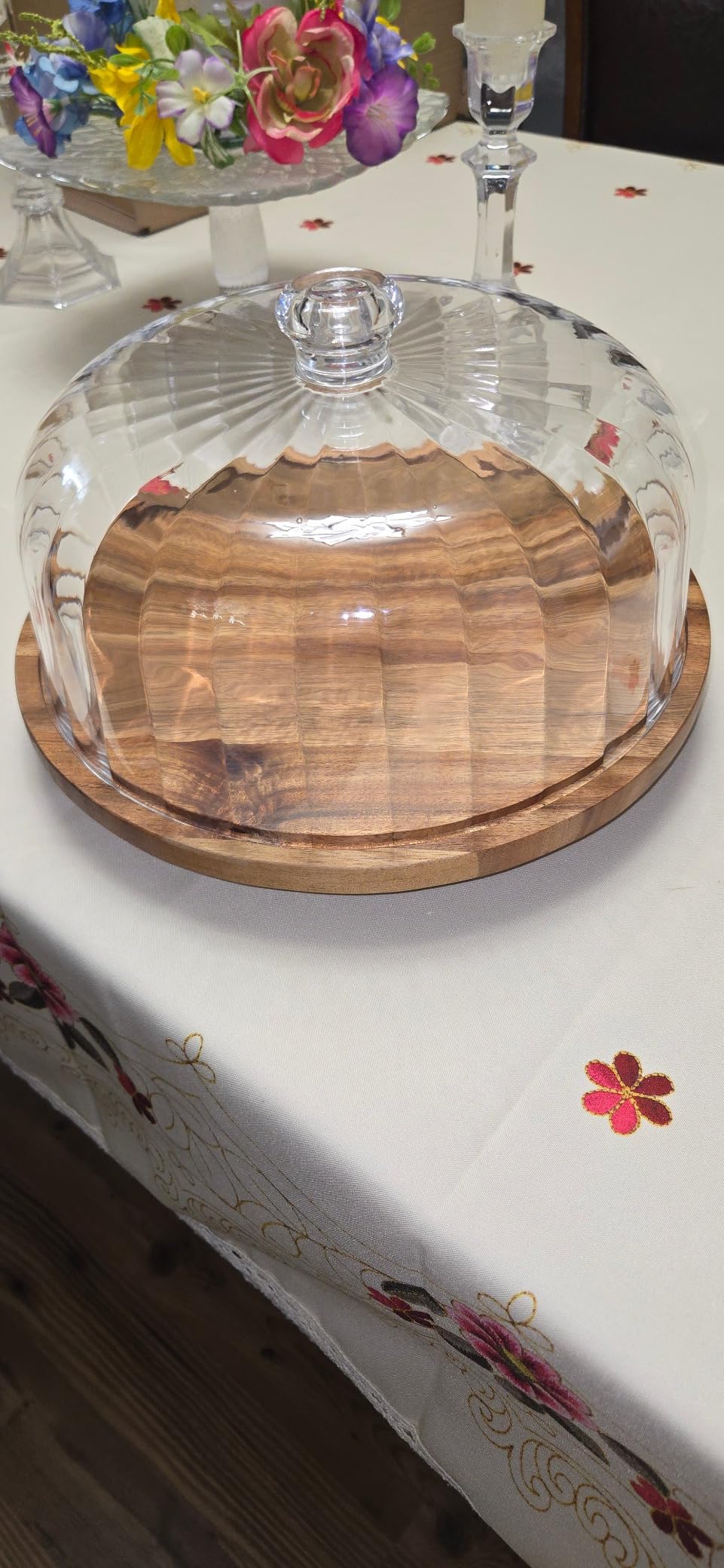 cutesun Cake Stand with Lid, Rotating Cake Stand with Lid & Dome, 11.8'' Acacia Wood Shatterproof 10.4'' Acrylic Cake Display Stand for Wedding, Birthday, Parties customer photo 2