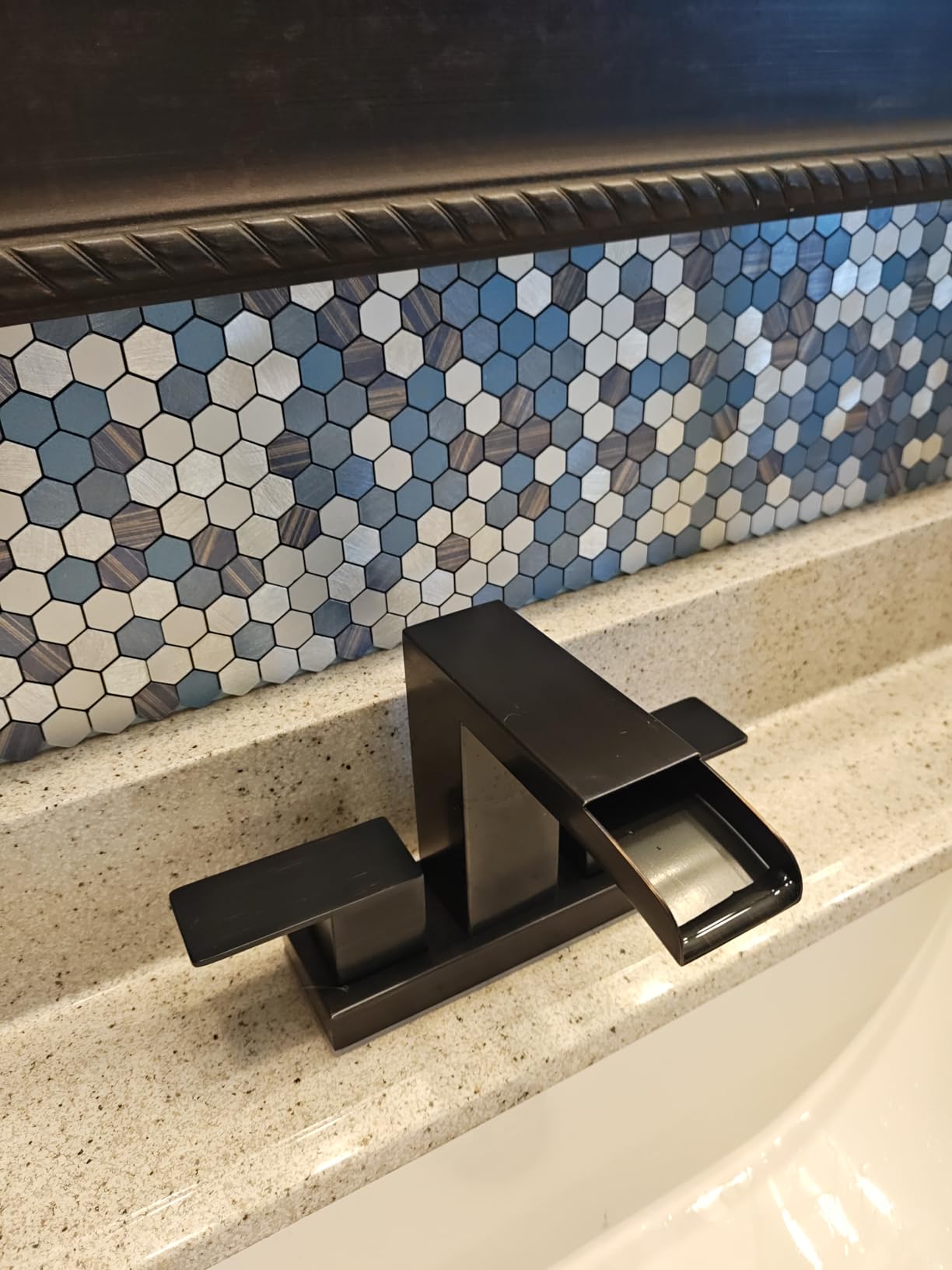 BeNice Peel and Stick Backsplash Kitchen Mosaic Tiles Penny Hexagon Small Metal Stickers(10PCS,Blue Stripe) customer photo 1