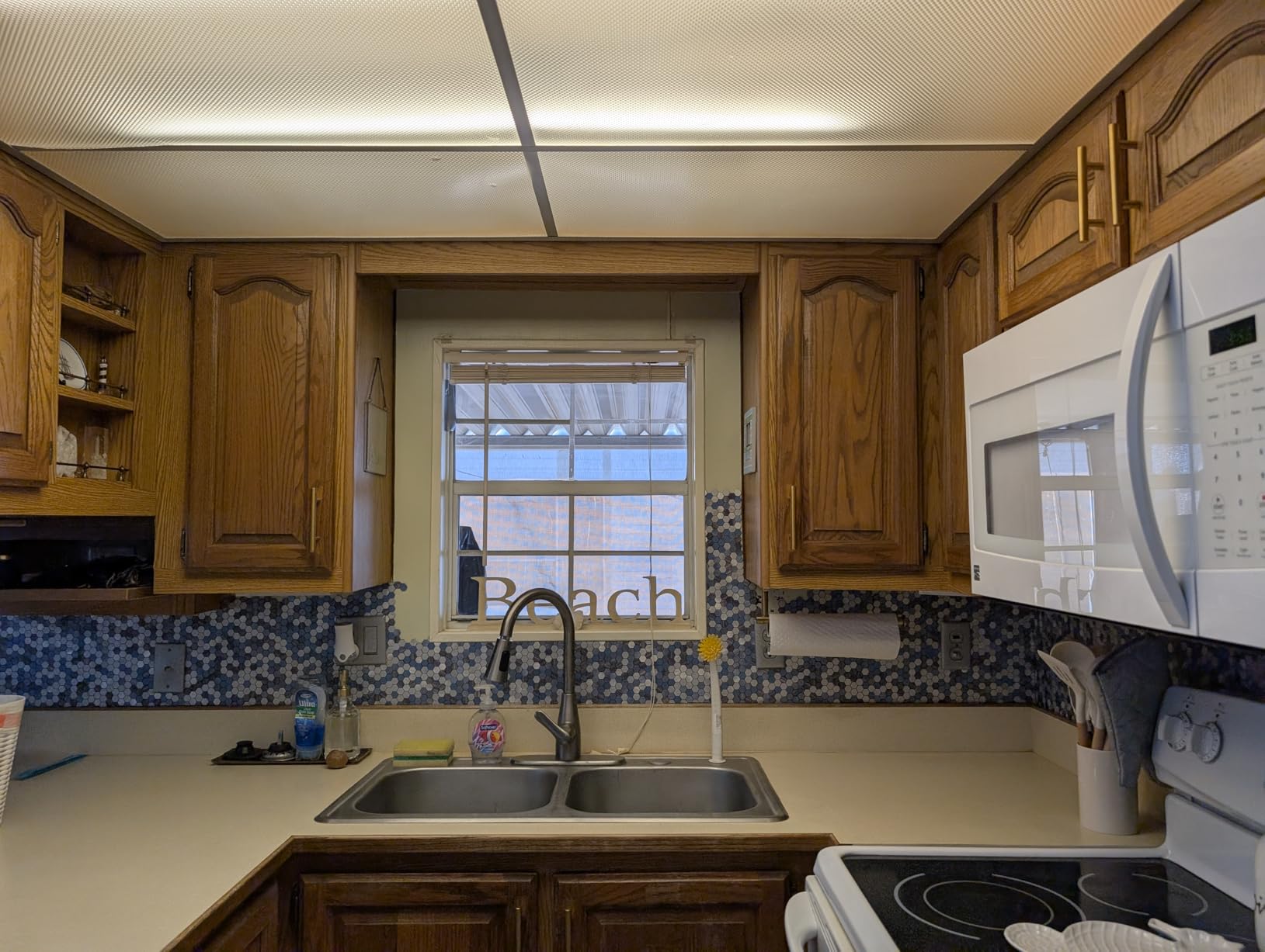 BeNice Peel and Stick Backsplash Kitchen Mosaic Tiles Penny Hexagon Small Metal Stickers(10PCS,Blue Stripe) customer photo 2