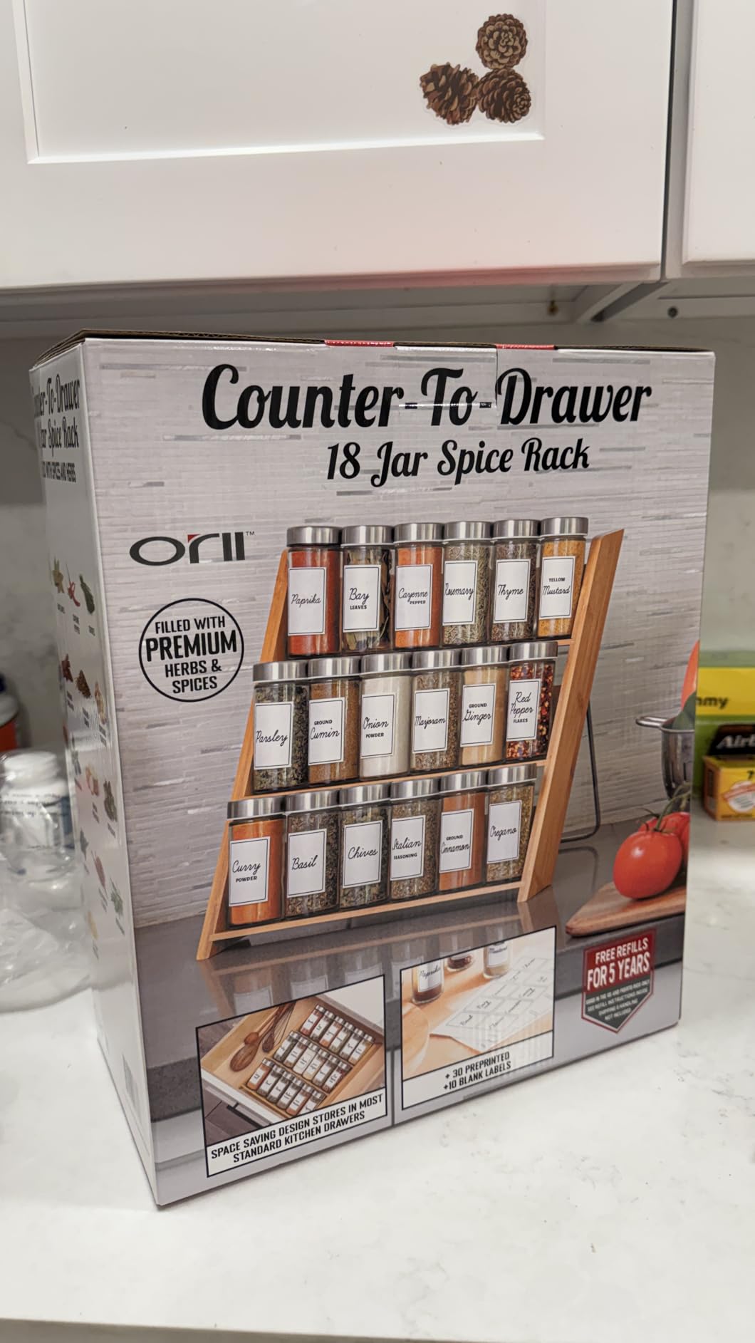 Orii 18 Jar Bamboo Compact Spice Rack with Spices Included & 5-Year Free Spice Refill Program for Countertop or Kitchen Drawer with Glass Jars customer photo 2