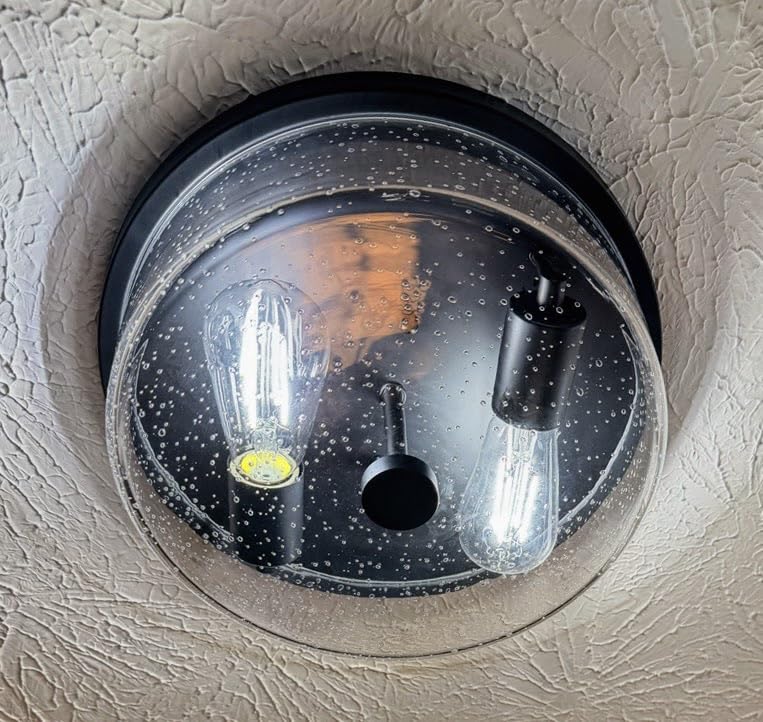 Black Flush Mount Ceiling Light Fixtures, 2-Light Ceiling Mount for Farmhouse with Seeded Glass Lampshade, Industrial Flush Mount Light Fixture Farmhouse for Hallway, Kitchen, Entryway and Foyer customer photo 2