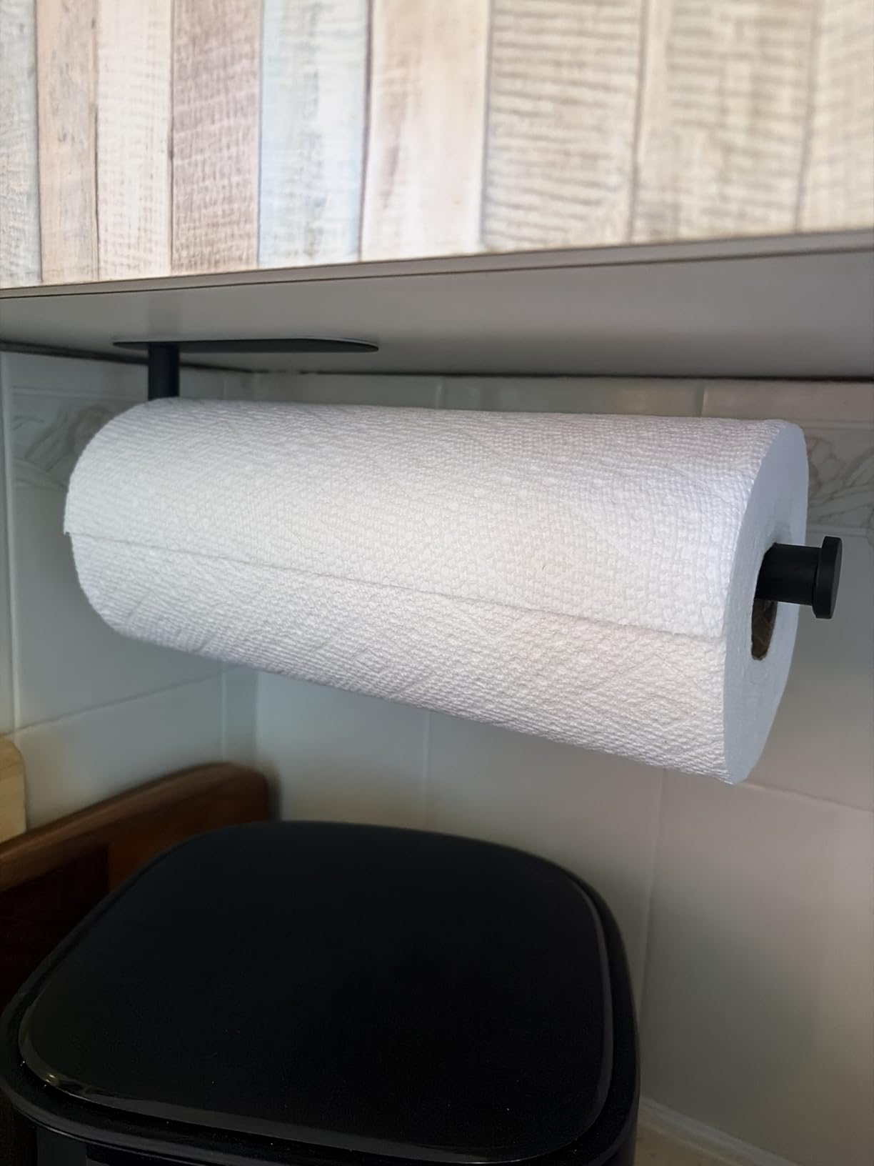 Paper Towel Holder, Self Adhesive or Drilling Paper Towel Holder Under Cabinet, Stainless Steel Black Paper Towel Holders Wall Mount for Kitchen, Bathroom, Sink, Pantry, Fridge customer photo 1