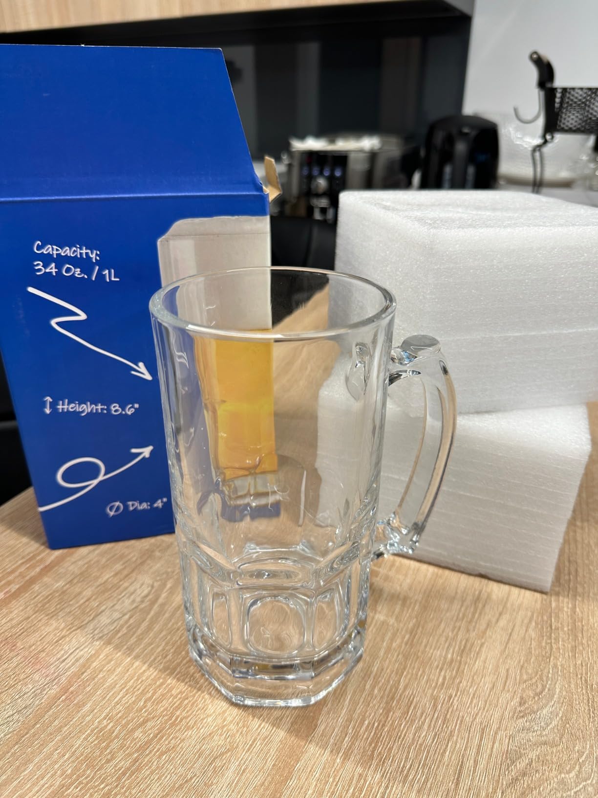 Glass Beer Mugs with Handle - 34 fl. oz. / 1L - Large & Heavy Beer Stein for Root Beer - Best Gift for Men Father Boyfriend Brother Dad - Set of 2 customer photo 1