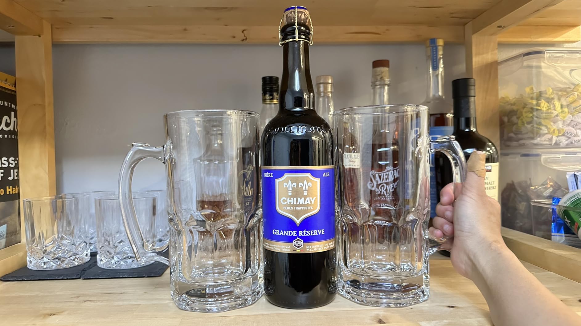 Glass Beer Mugs with Handle - 34 fl. oz. / 1L - Large & Heavy Beer Stein for Root Beer - Best Gift for Men Father Boyfriend Brother Dad - Set of 2 customer photo 2